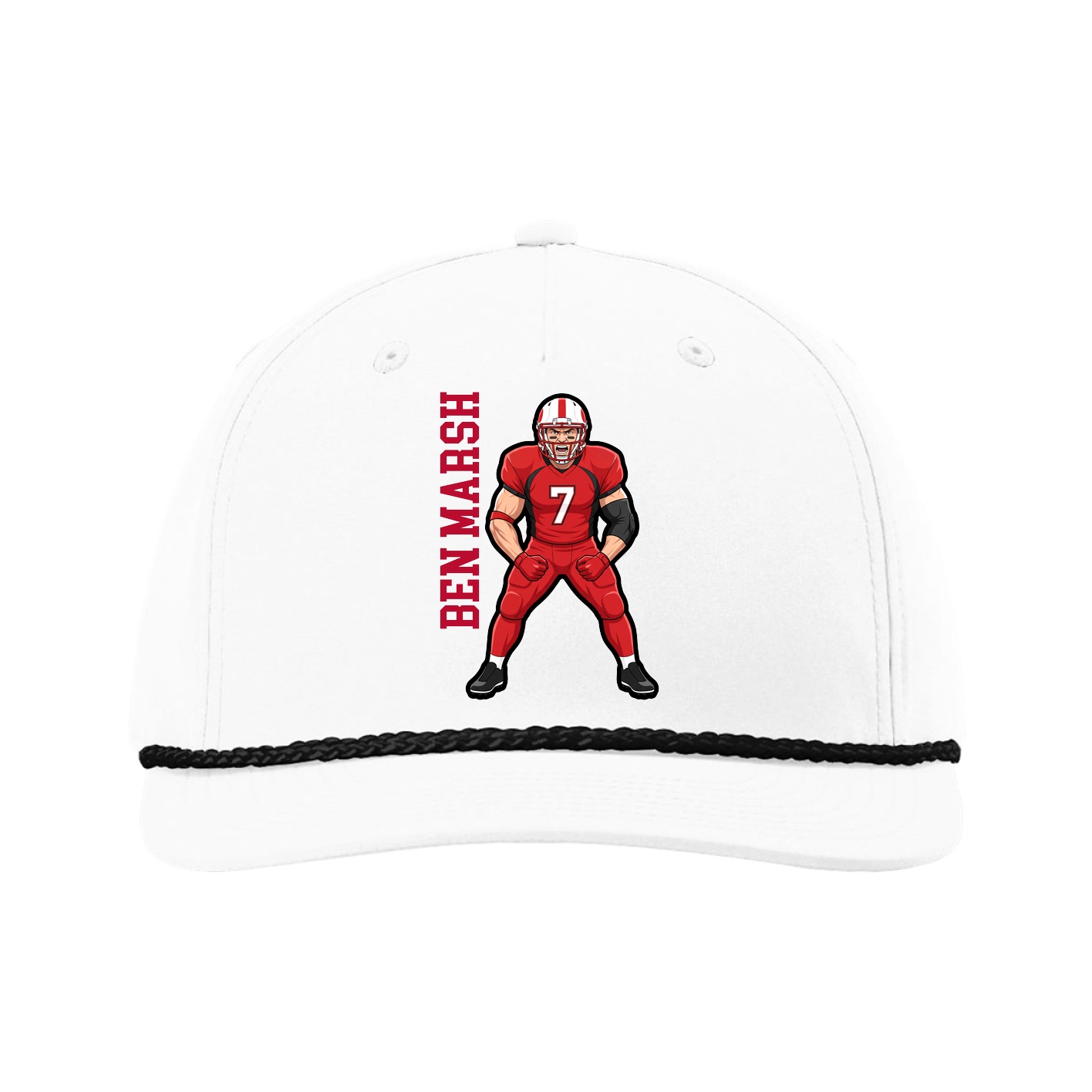 Five-Panel Classic Rope Cap — Name Vertical in White