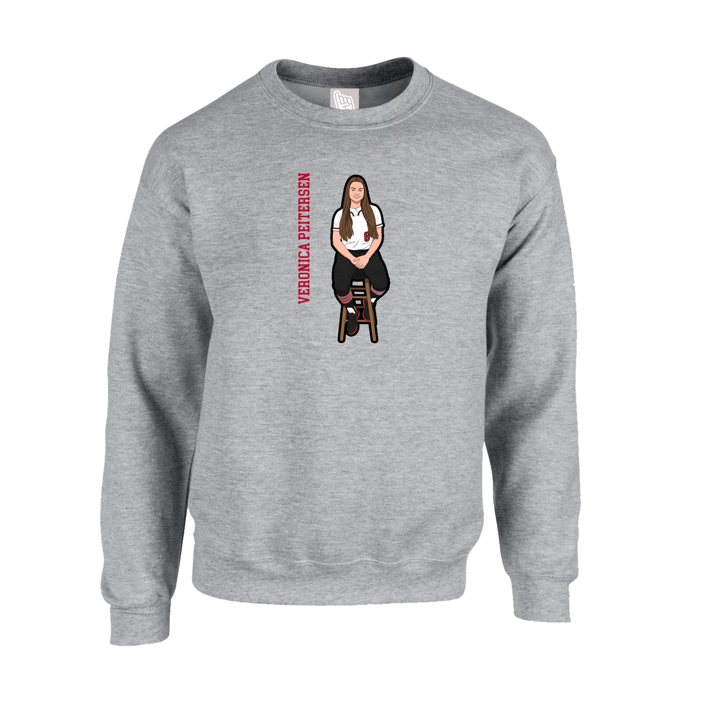 Fleece Crew — Name Vertical in Grey