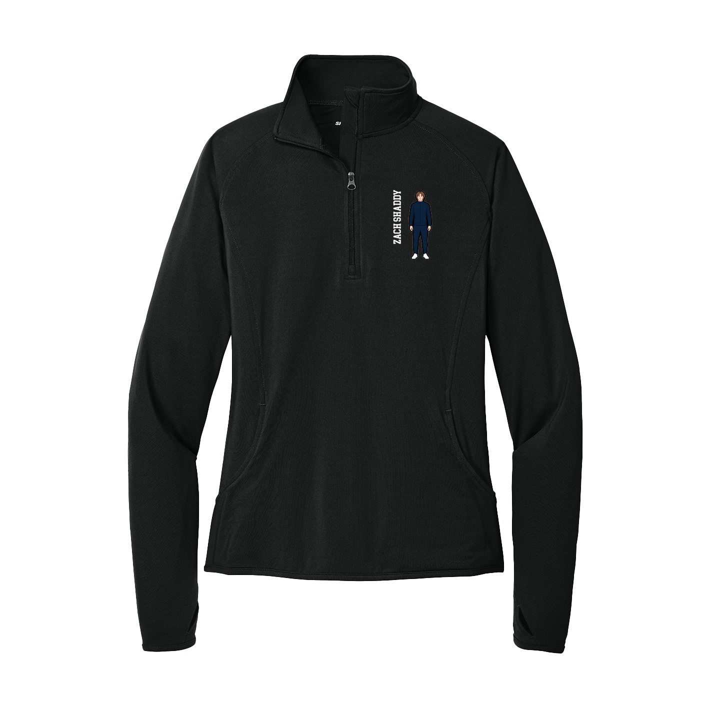 Women's Q-Zip Pullover — Name Vertical in Black