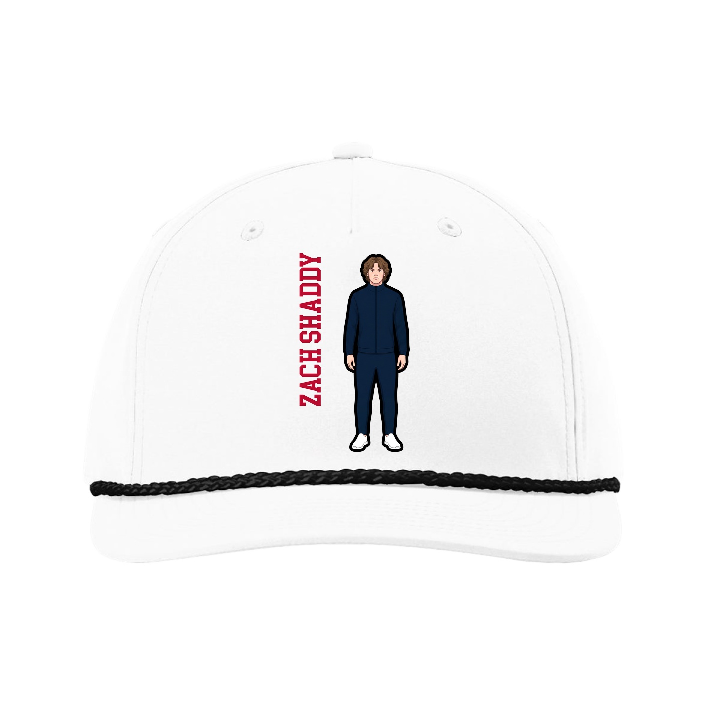 Five-Panel Classic Rope Cap — Name Vertical in White