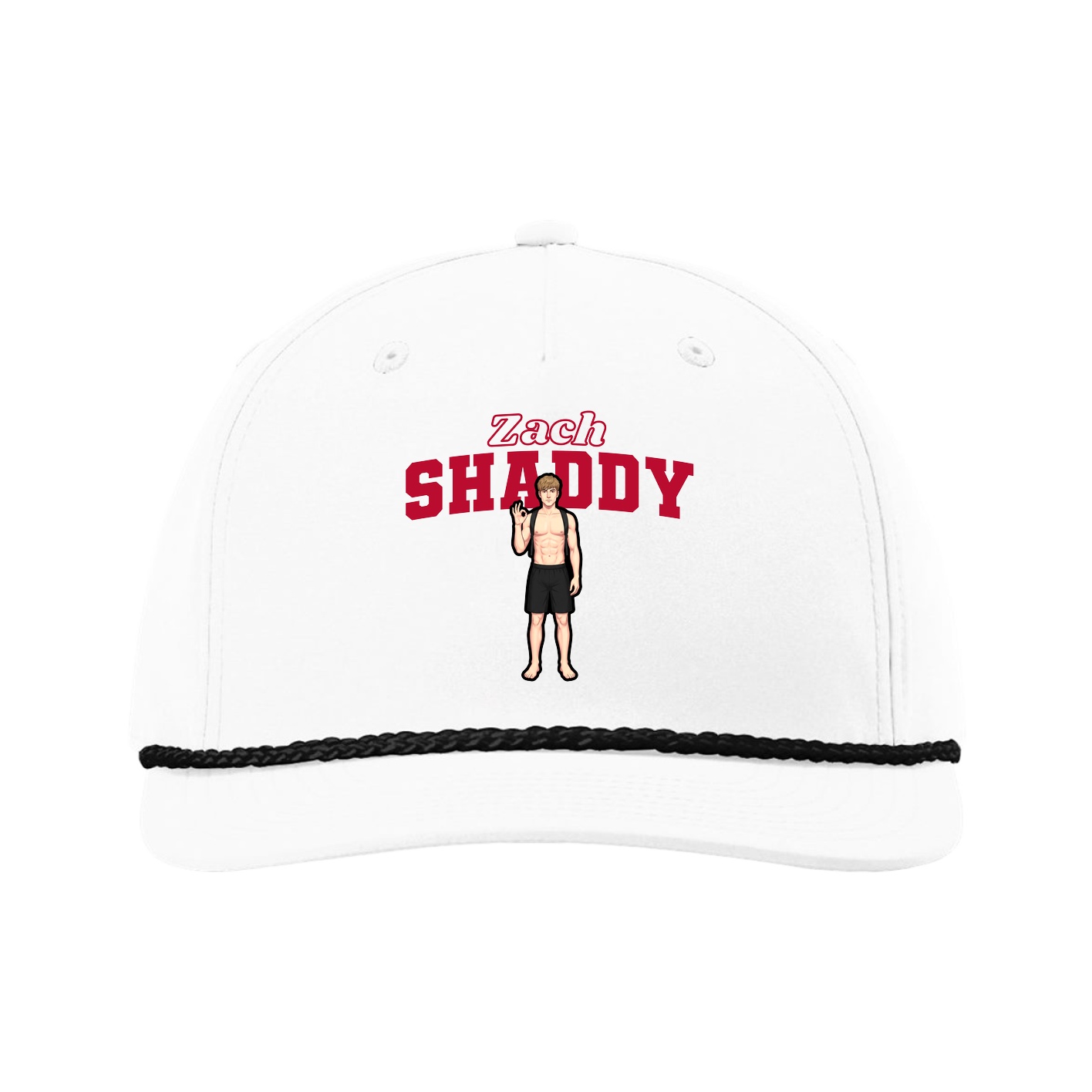 Five-Panel Classic Rope Cap — Name Arch in White