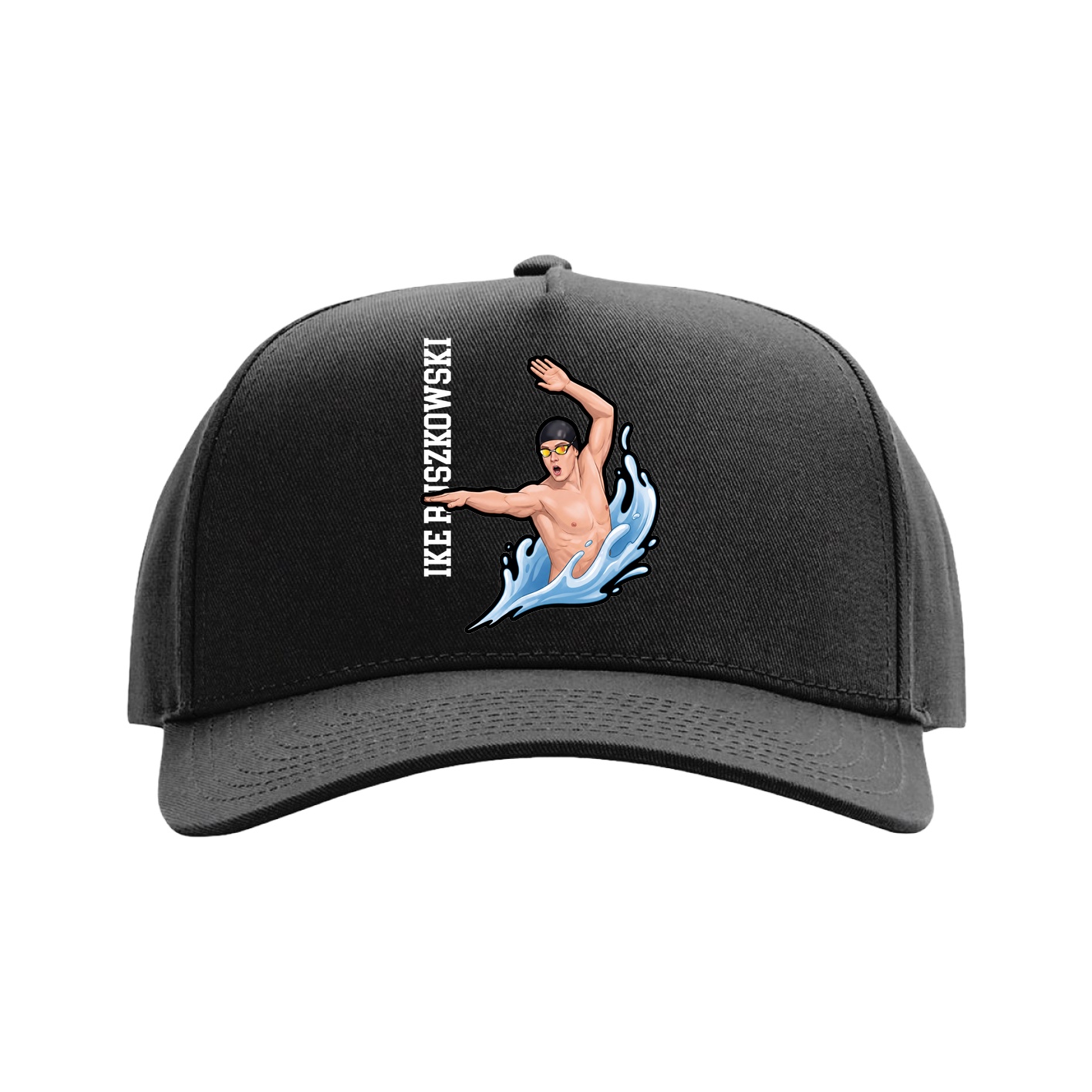 Full Fabric Five-Panel Champ Cap — Name Vertical in Black