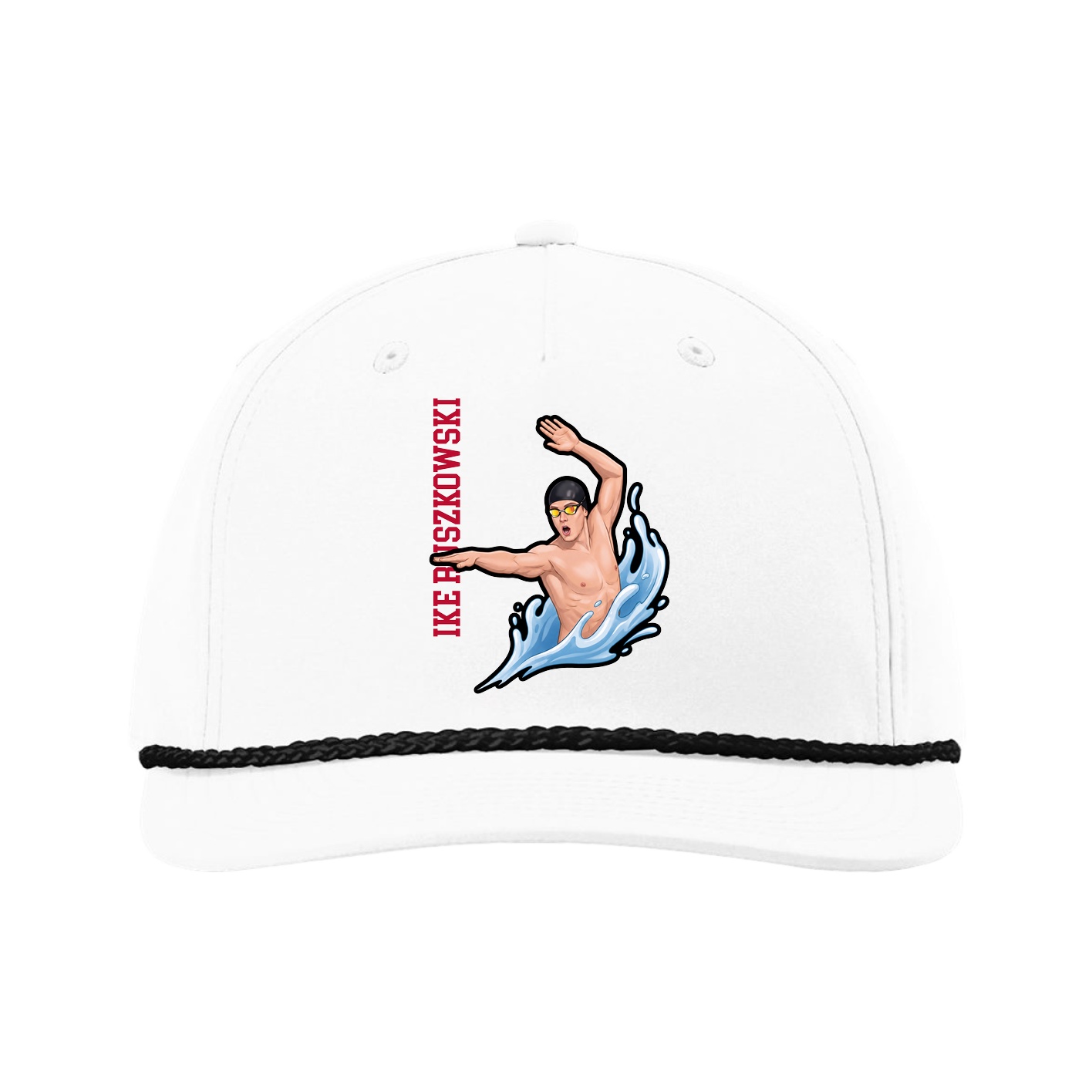 Five-Panel Classic Rope Cap — Name Vertical in White