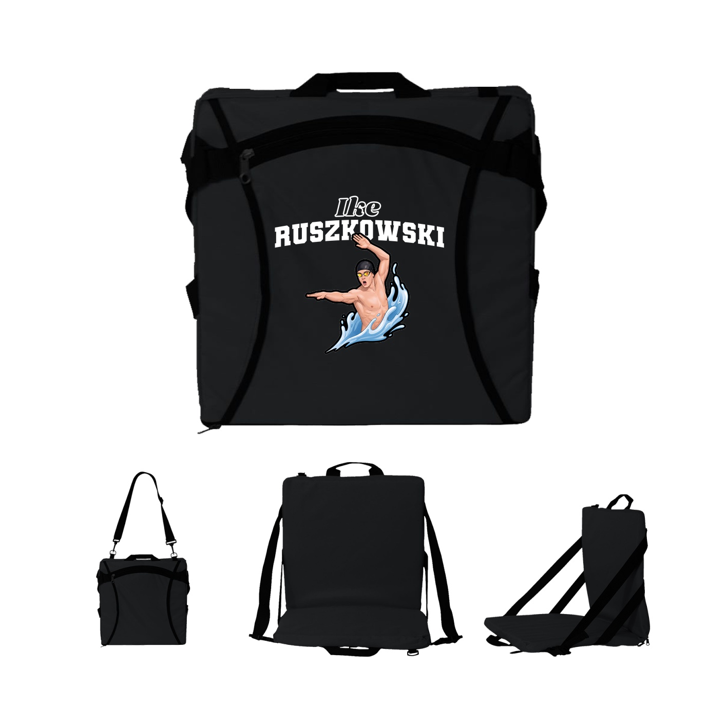 Folding Stadium Seat — Name Arch in Black