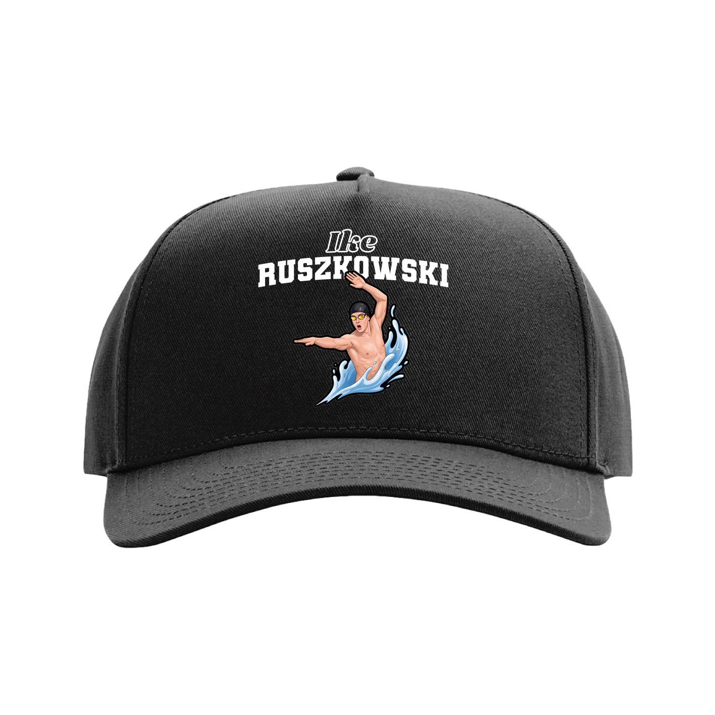 Full Fabric Five-Panel Champ Cap — Name Arch in Black