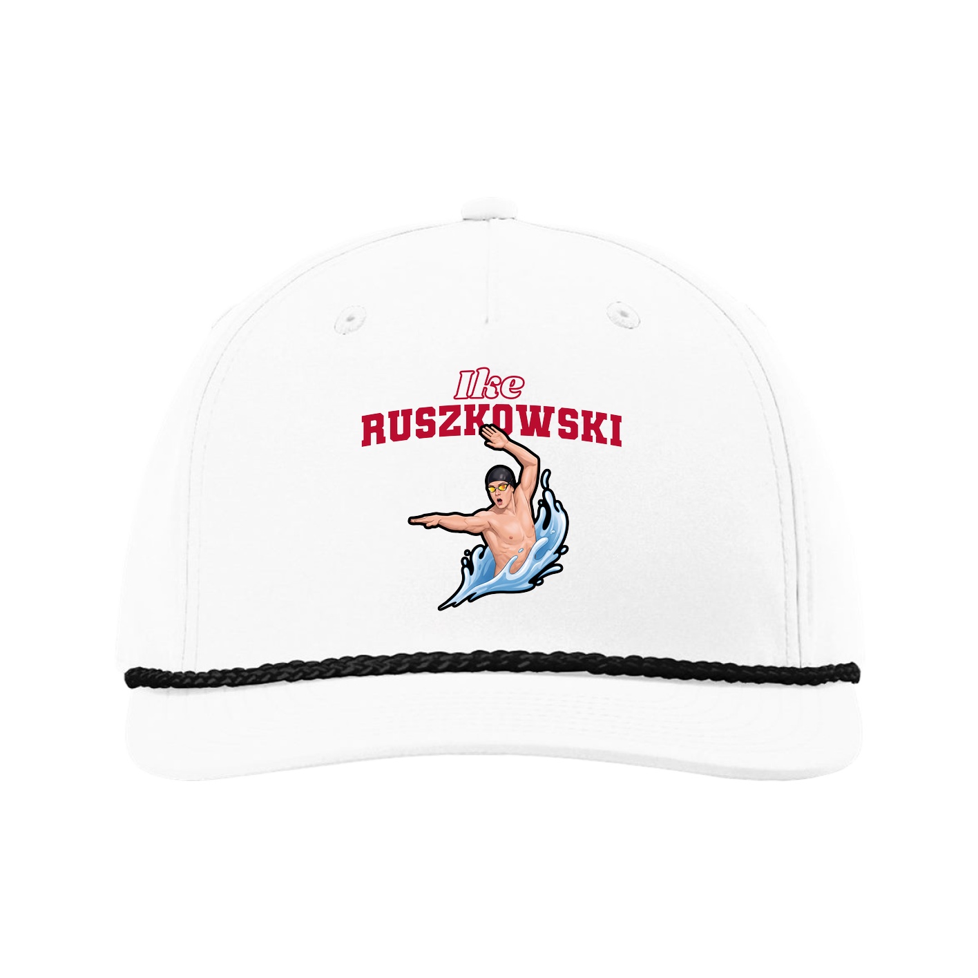 Five-Panel Classic Rope Cap — Name Arch in White