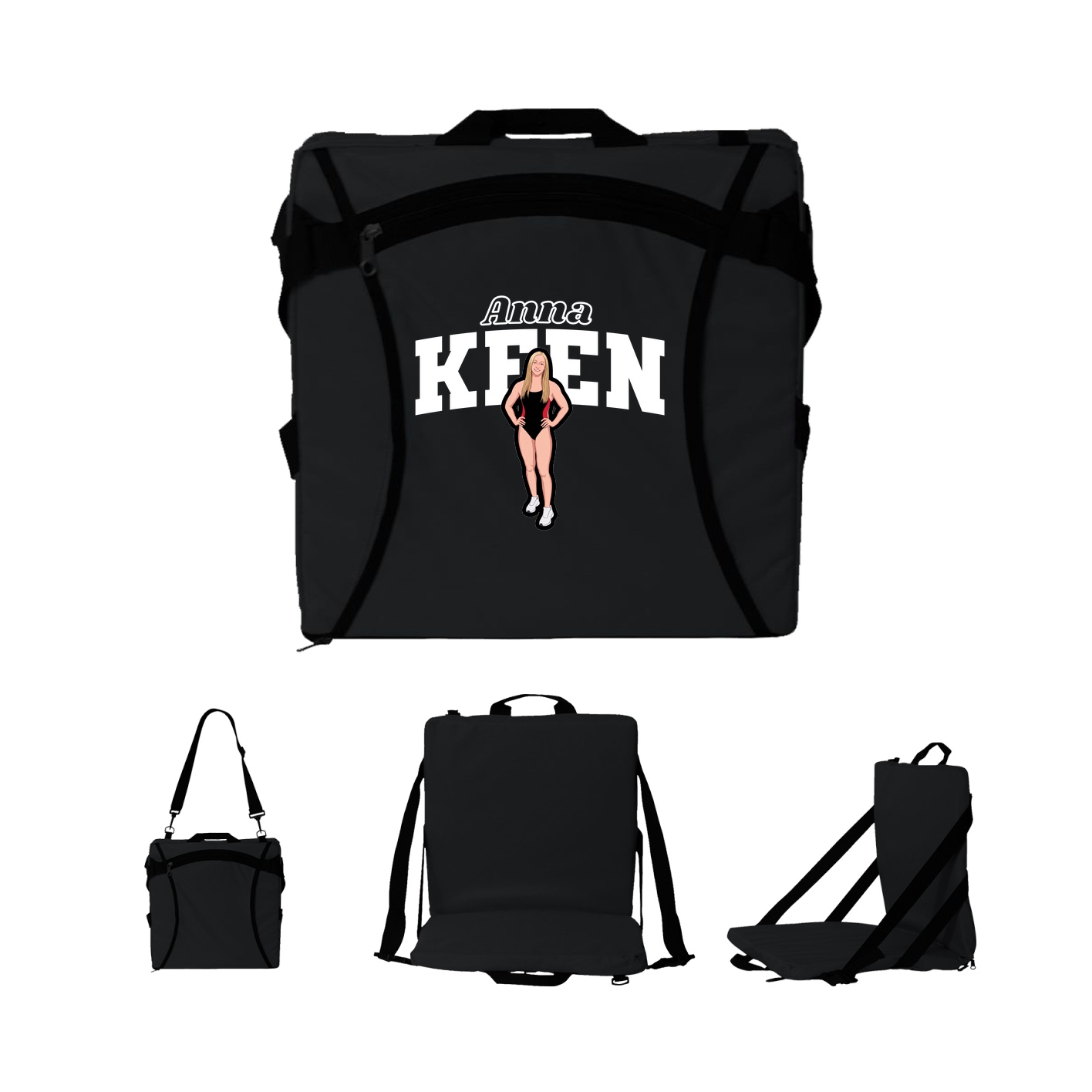 Folding Stadium Seat — Name Arch in Black