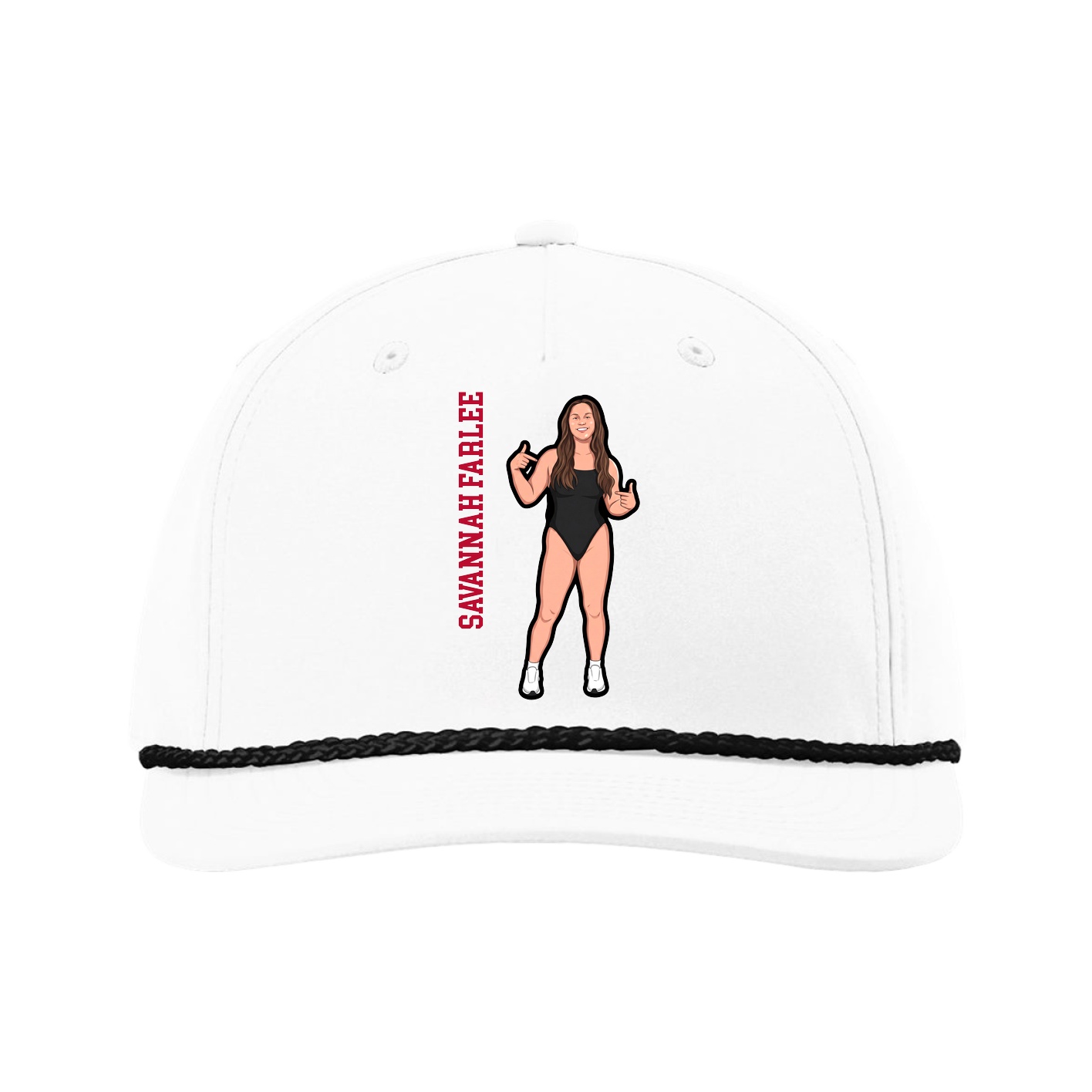 Five-Panel Classic Rope Cap — Name Vertical in White