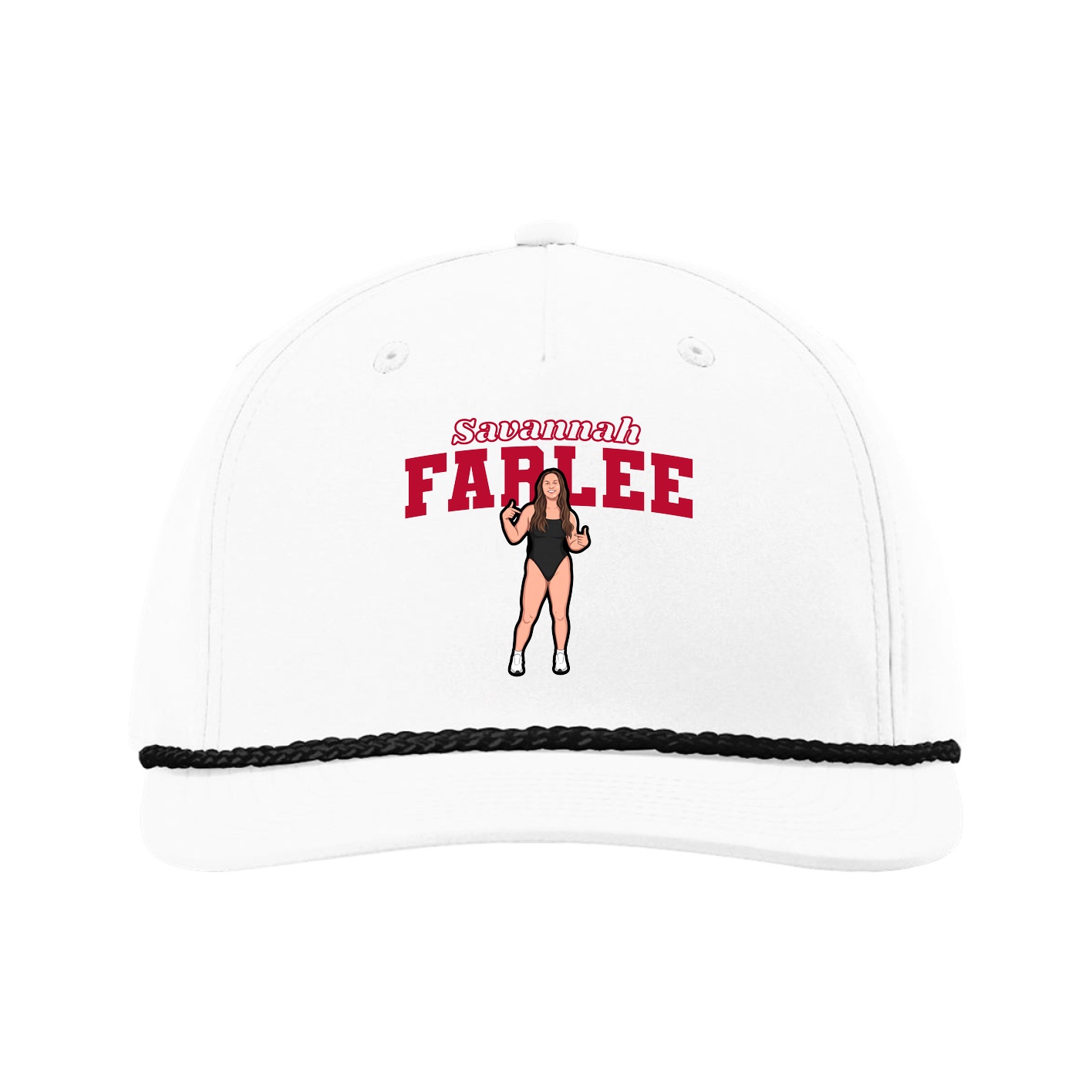 Five-Panel Classic Rope Cap — Name Arch in White
