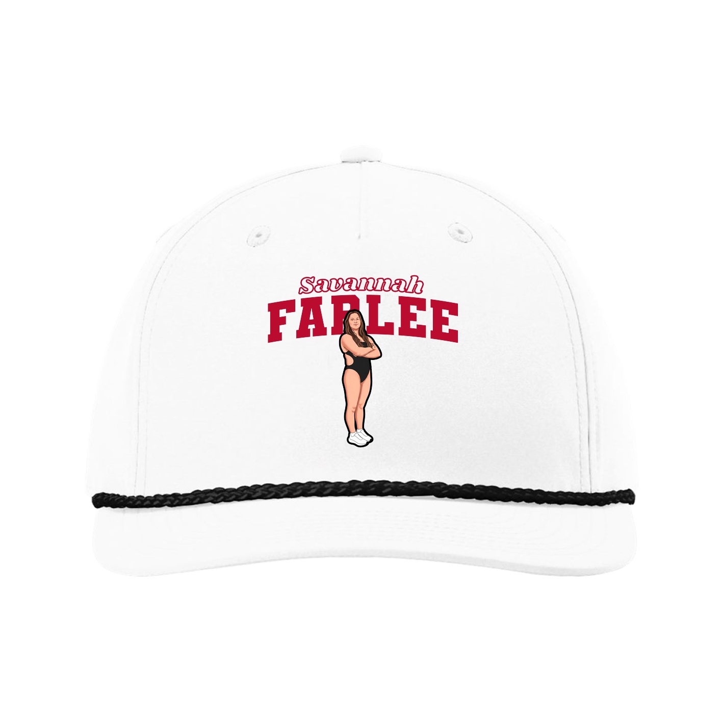 Five-Panel Classic Rope Cap — Name Arch in White