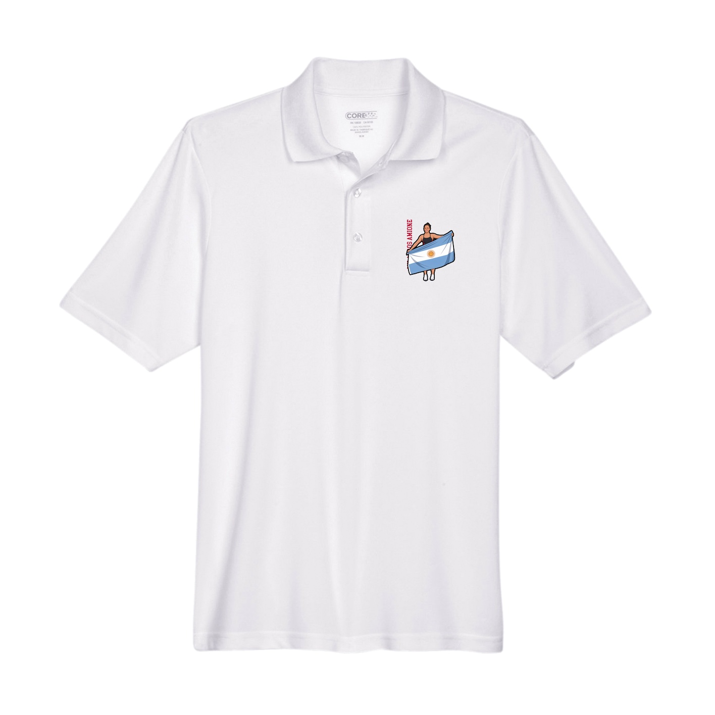 Performance Polo — Name Vertical in White