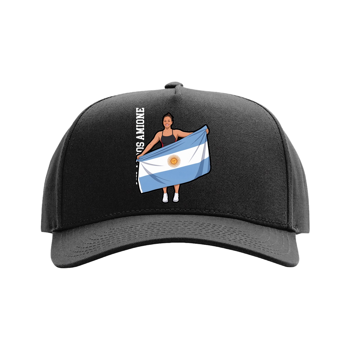 Full Fabric Five-Panel Champ Cap — Name Vertical in Black