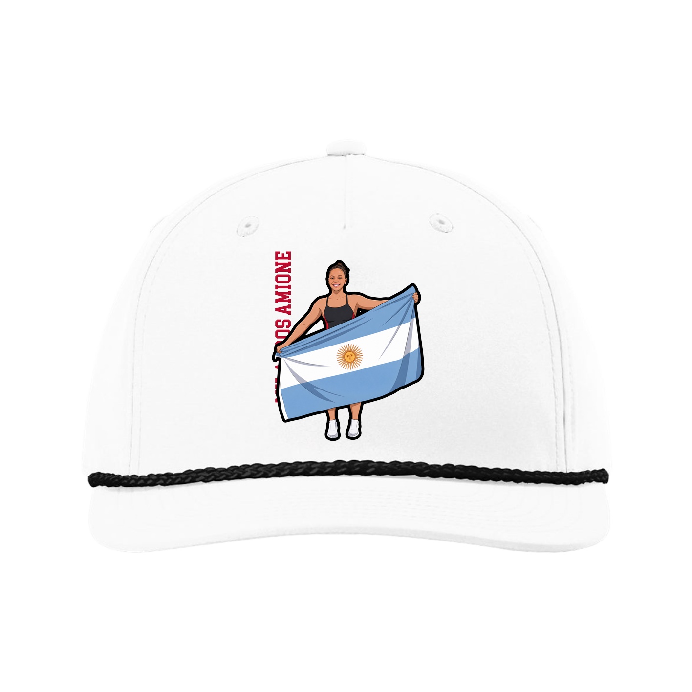 Five-Panel Classic Rope Cap — Name Vertical in White