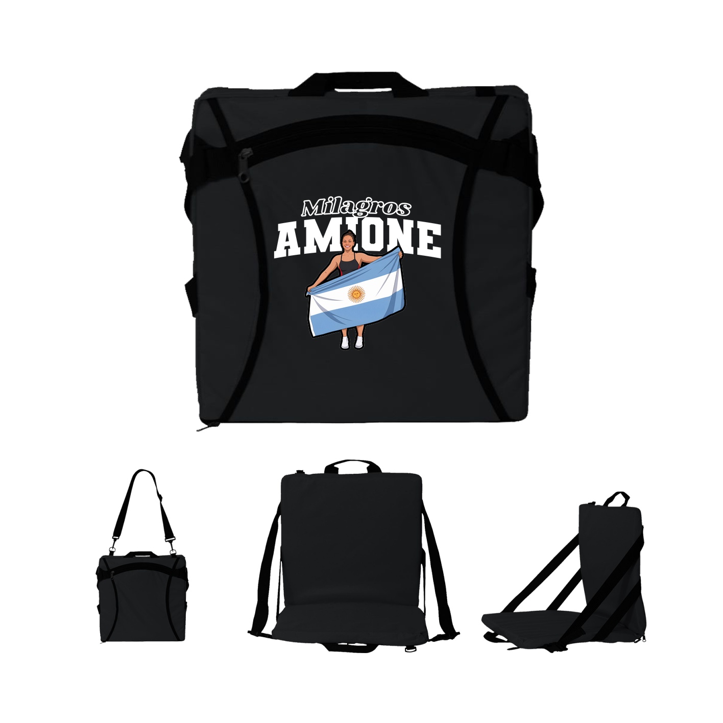 Folding Stadium Seat — Name Arch in Black