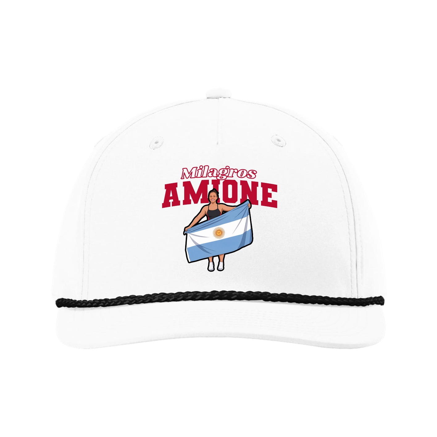 Five-Panel Classic Rope Cap — Name Arch in White