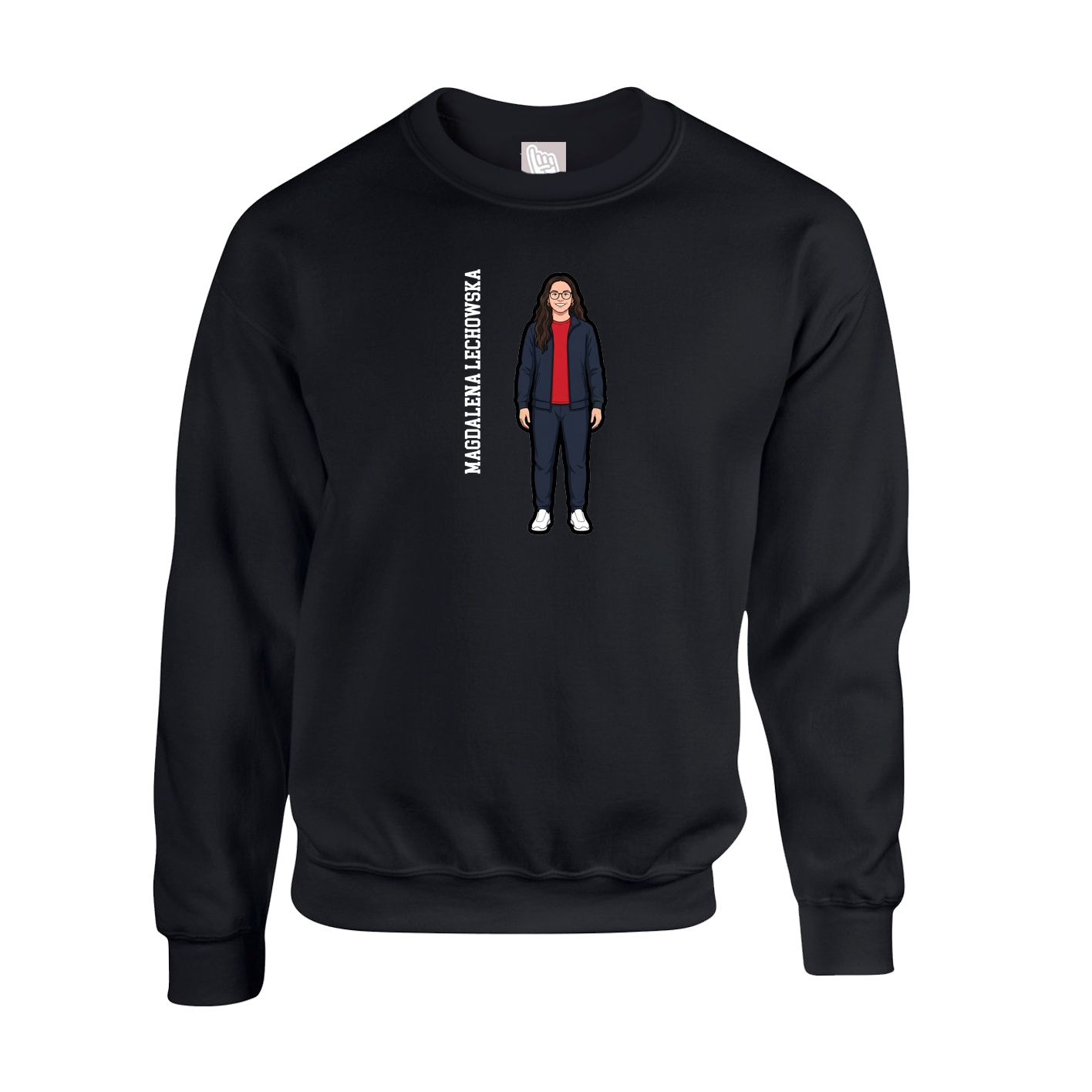 Fleece Crew — Name Vertical in Black