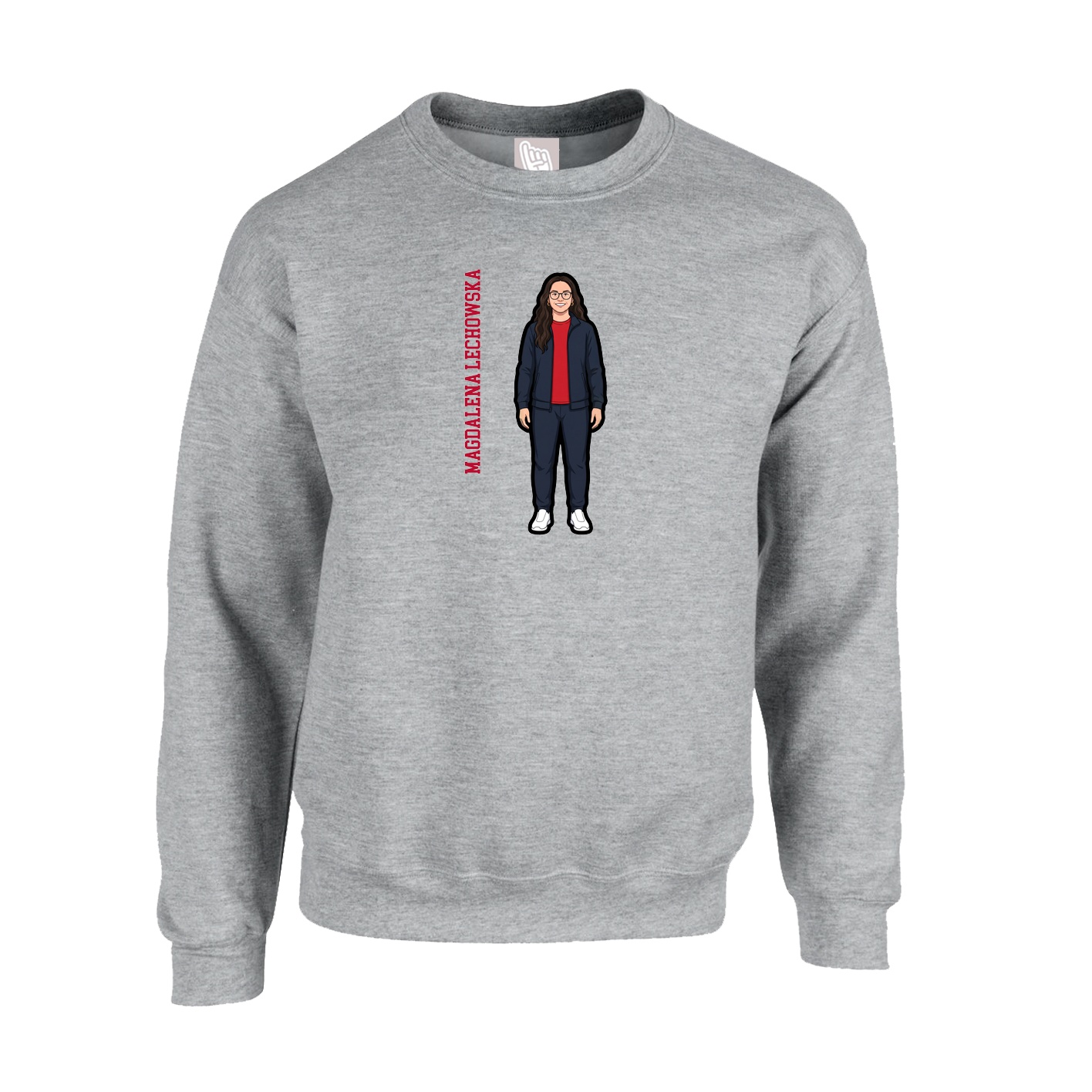 Fleece Crew — Name Vertical in Grey
