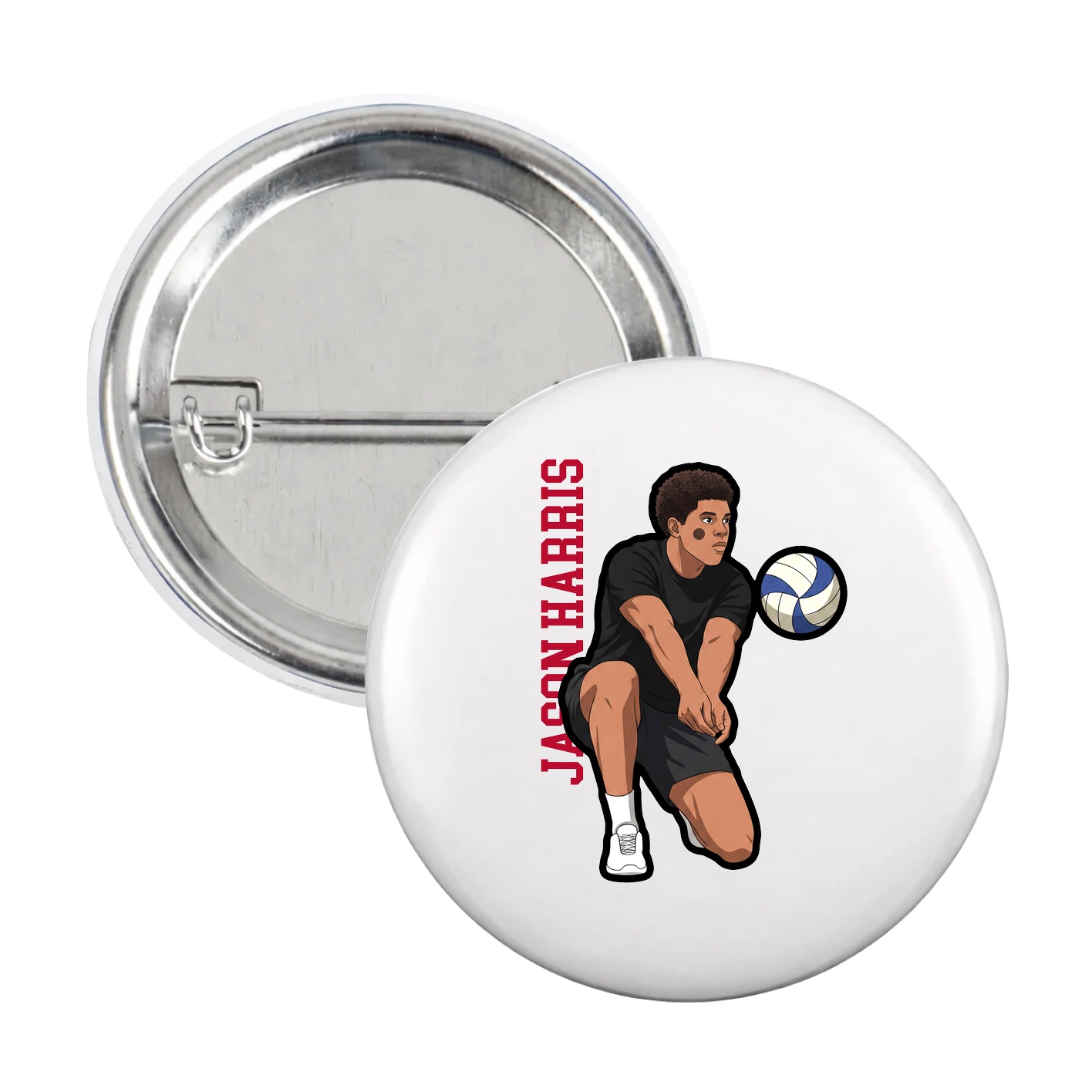 Game Day Button — Name Vertical in White