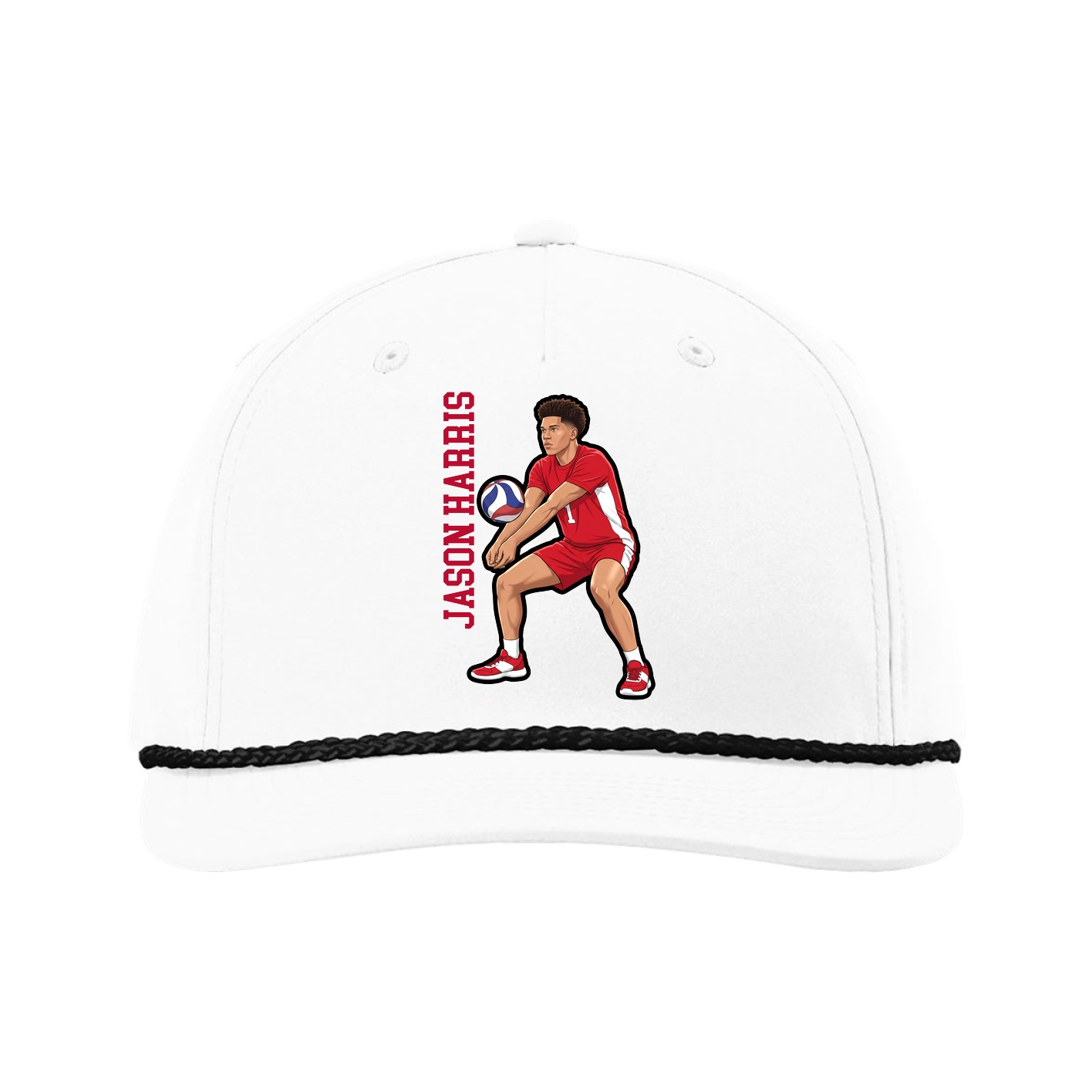 Five-Panel Classic Rope Cap — Name Vertical in White