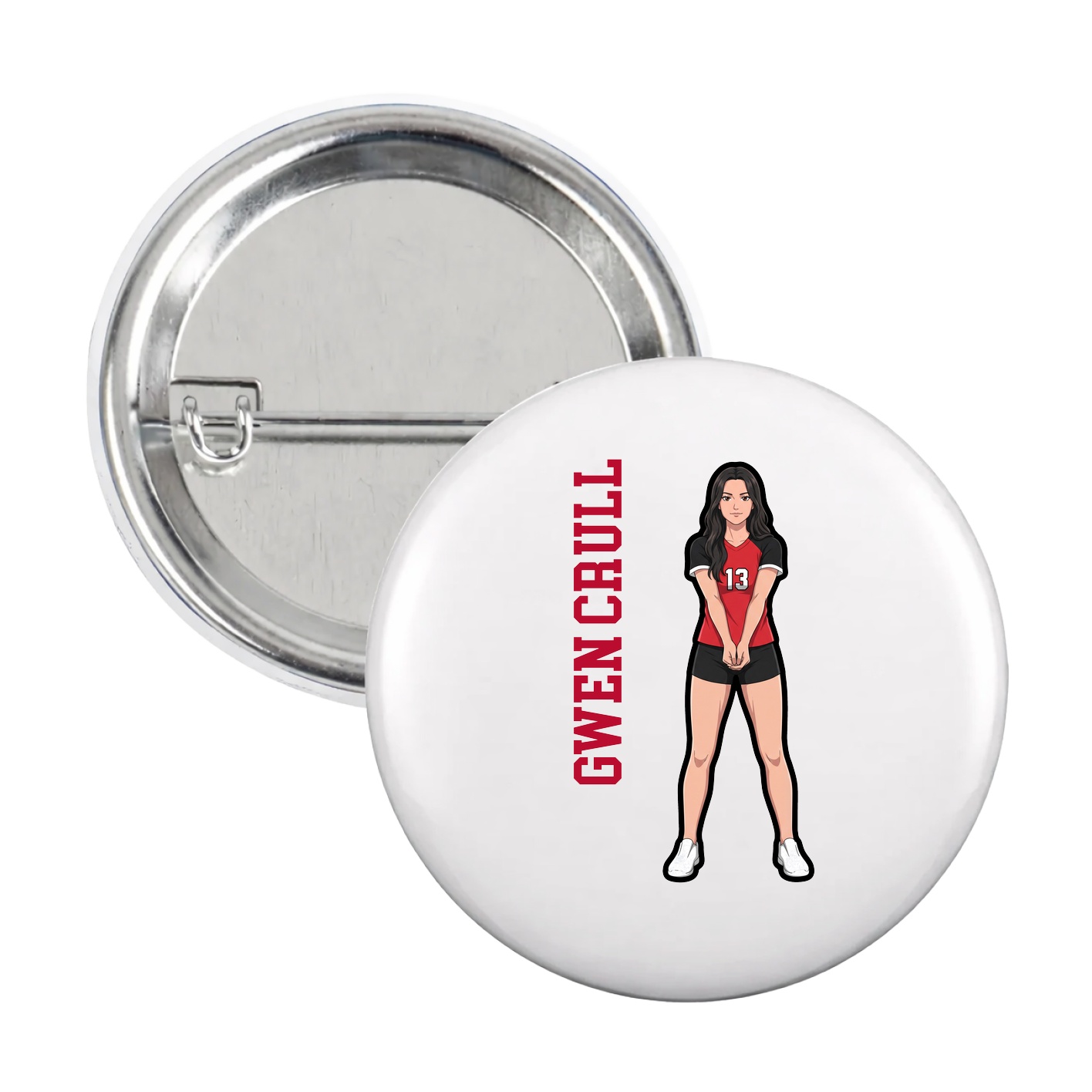 Game Day Button — Name Vertical in White