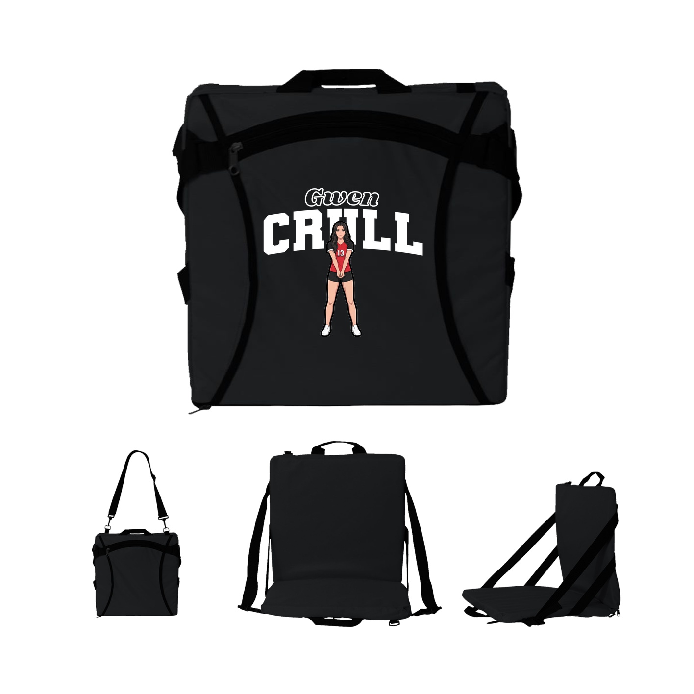 Folding Stadium Seat — Name Arch in Black