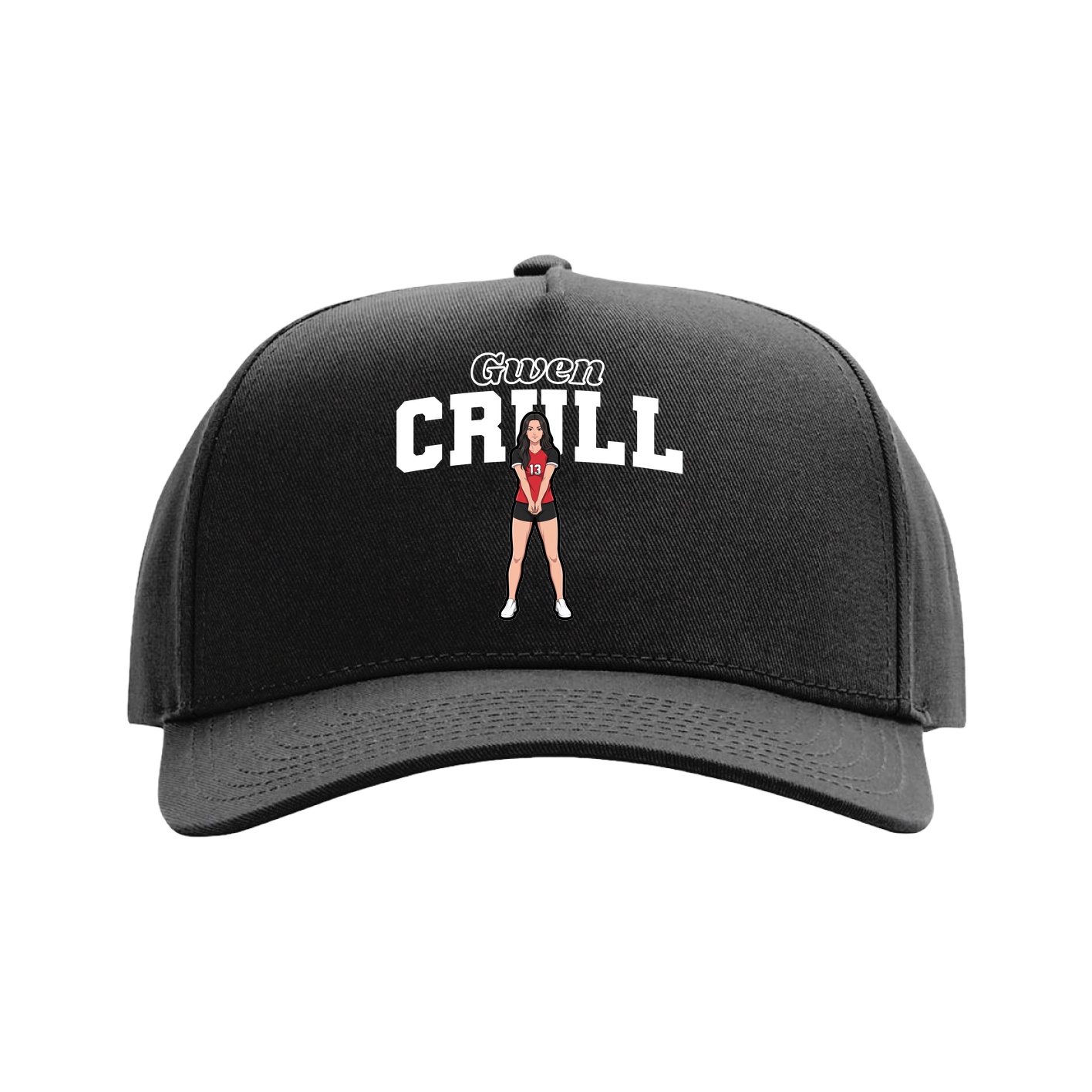Full Fabric Five-Panel Champ Cap — Name Arch in Black