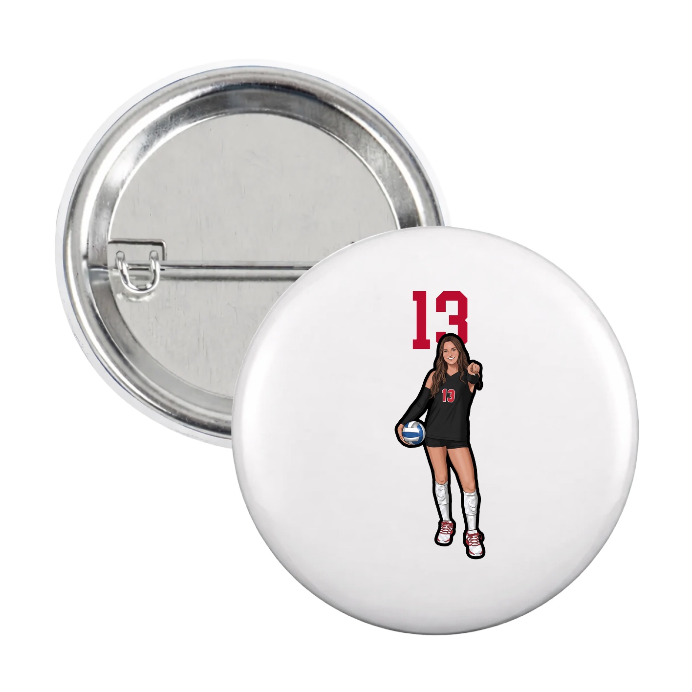Game Day Button — Number Top in White