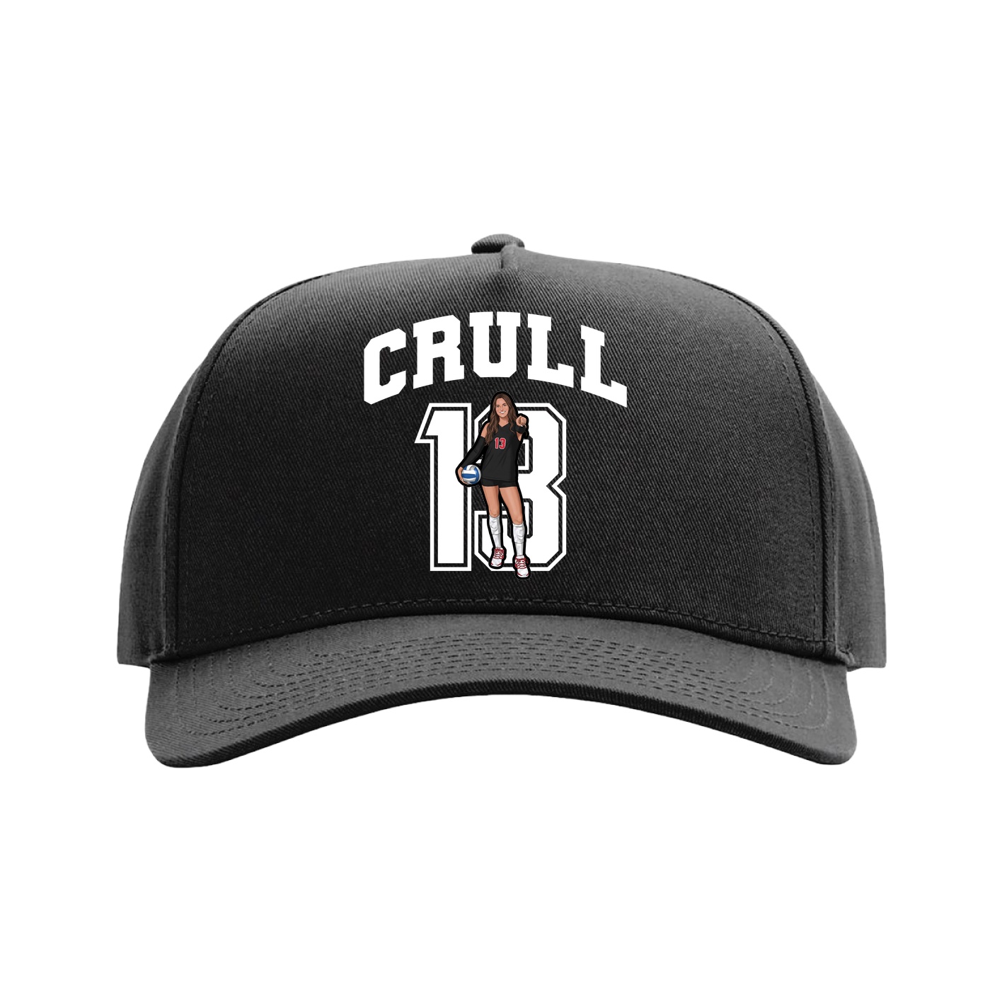 Full Fabric Five-Panel Champ Cap — Number in Black