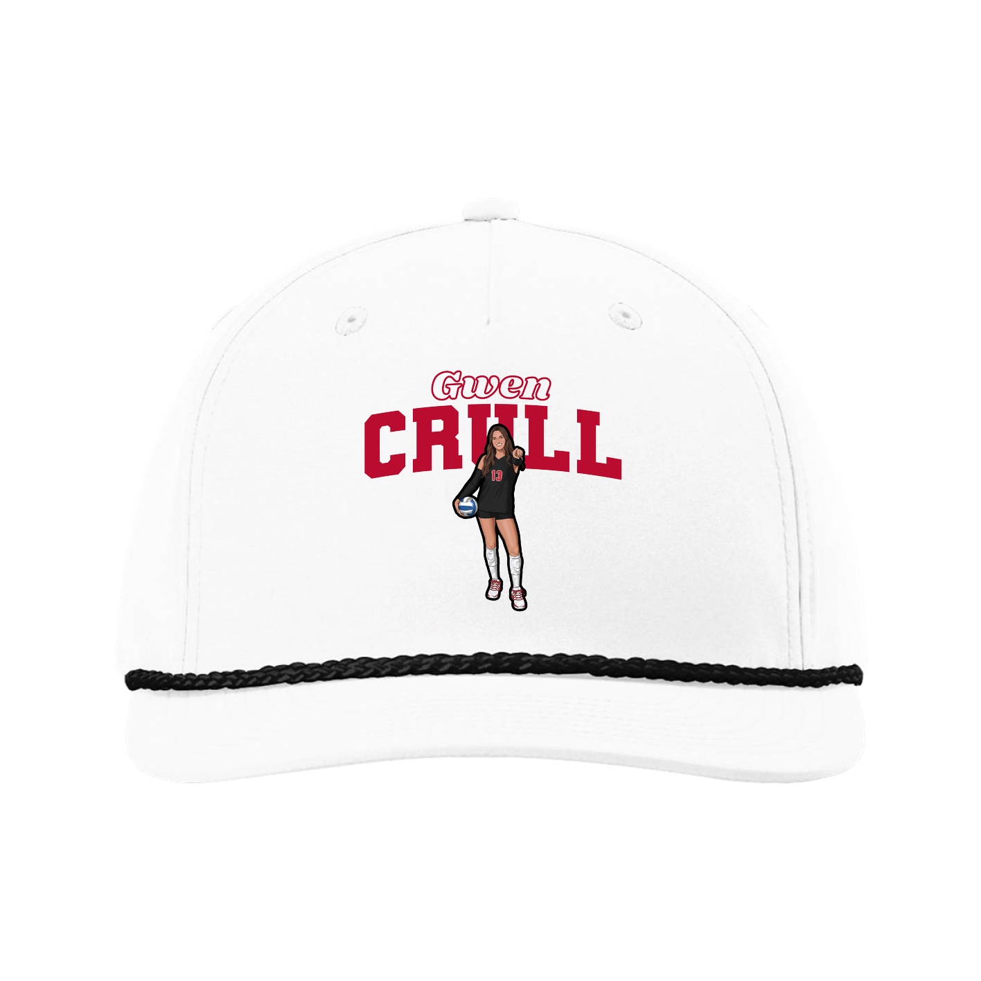 Five-Panel Classic Rope Cap — Name Arch in White