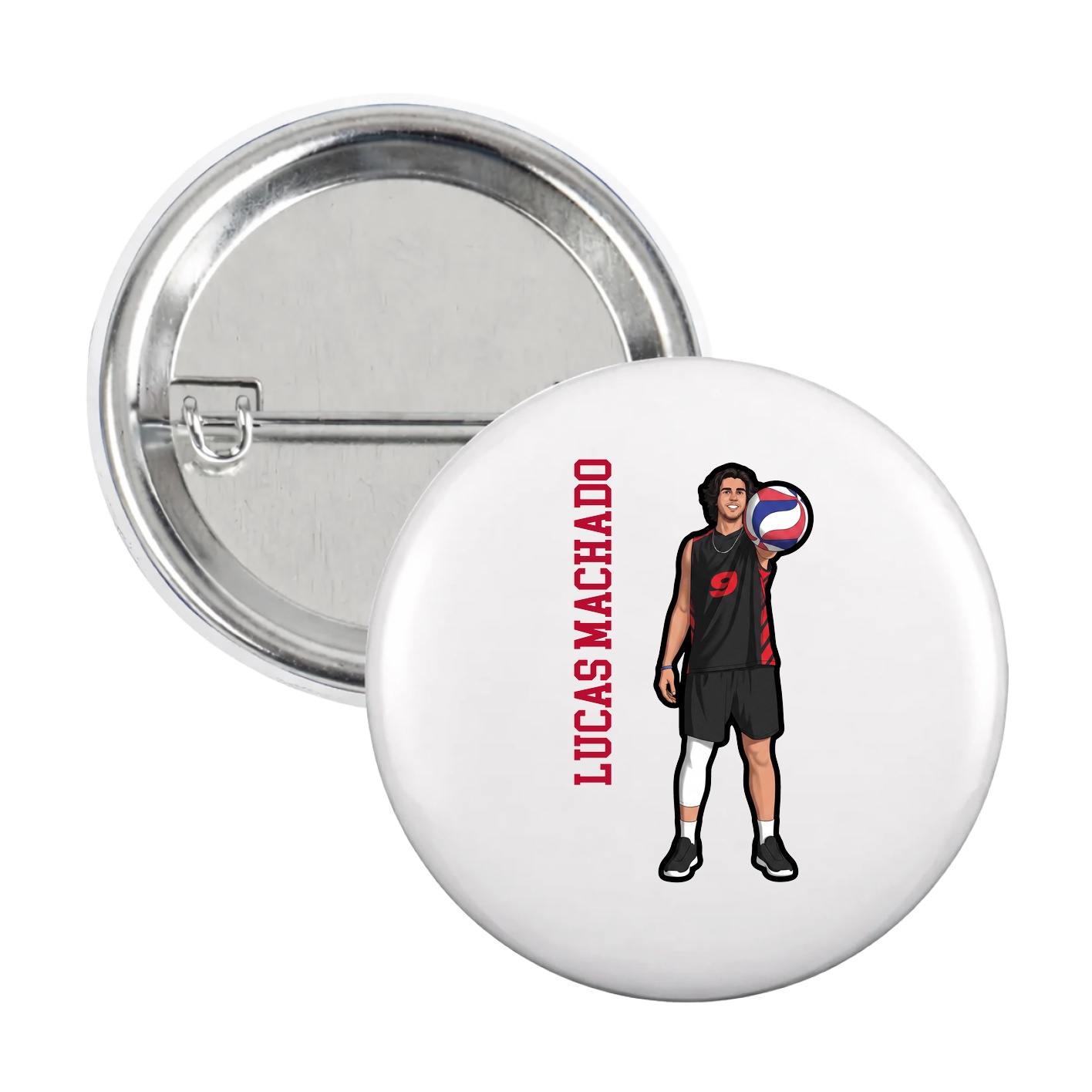 Game Day Button — Name Vertical in White