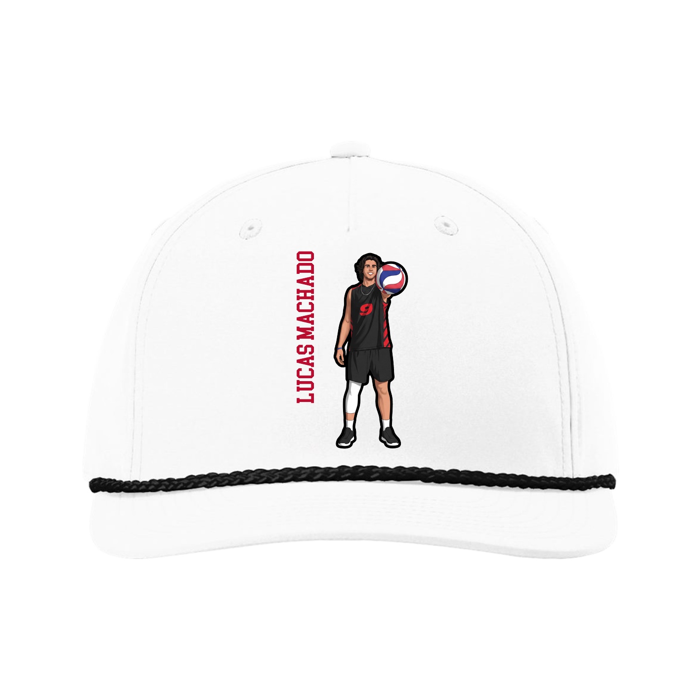 Five-Panel Classic Rope Cap — Name Vertical in White
