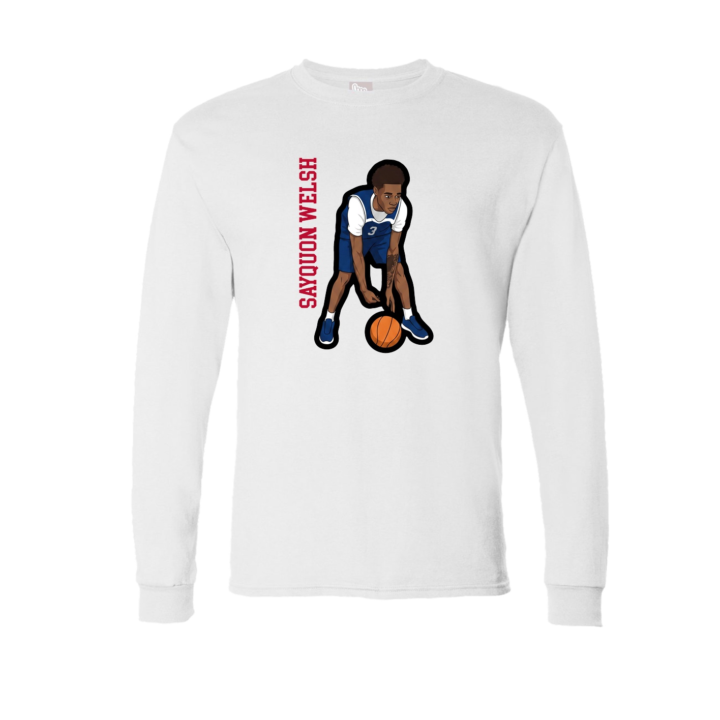 Long Sleeve Tee — Name Vertical in White