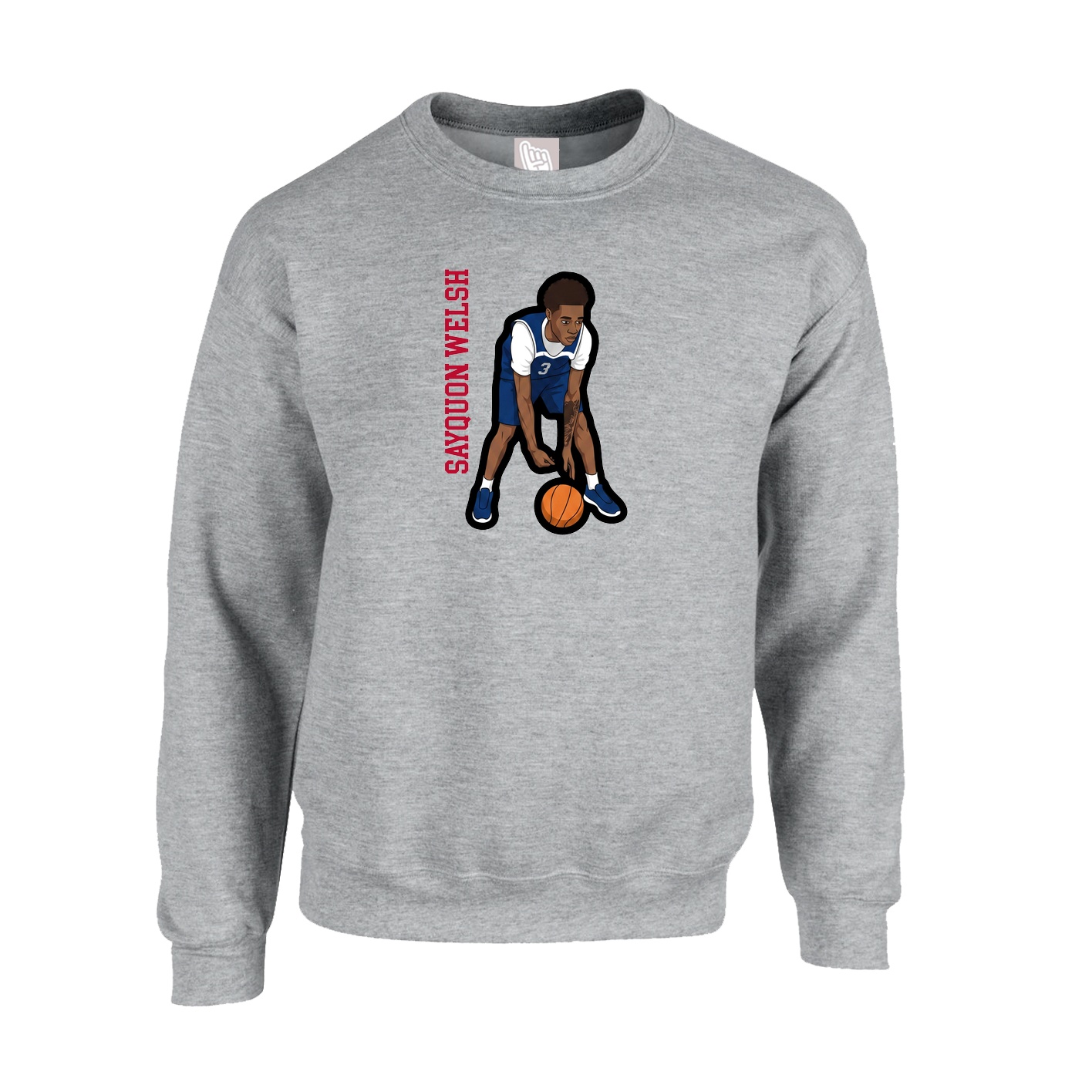 Fleece Crew — Name Vertical in Grey