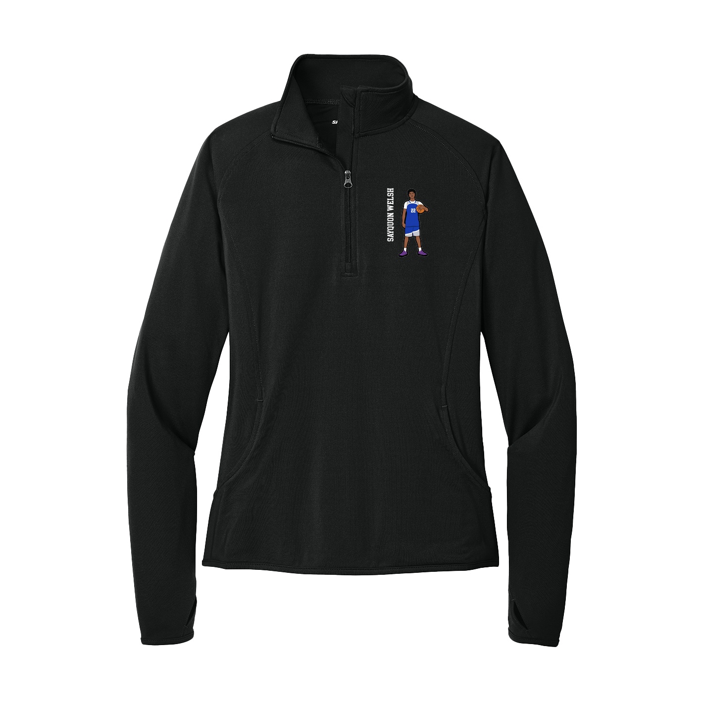 Women's Q-Zip Pullover — Name Vertical in Black