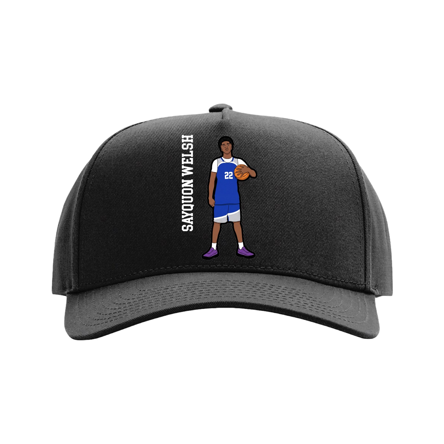 Full Fabric Five-Panel Champ Cap — Name Vertical in Black
