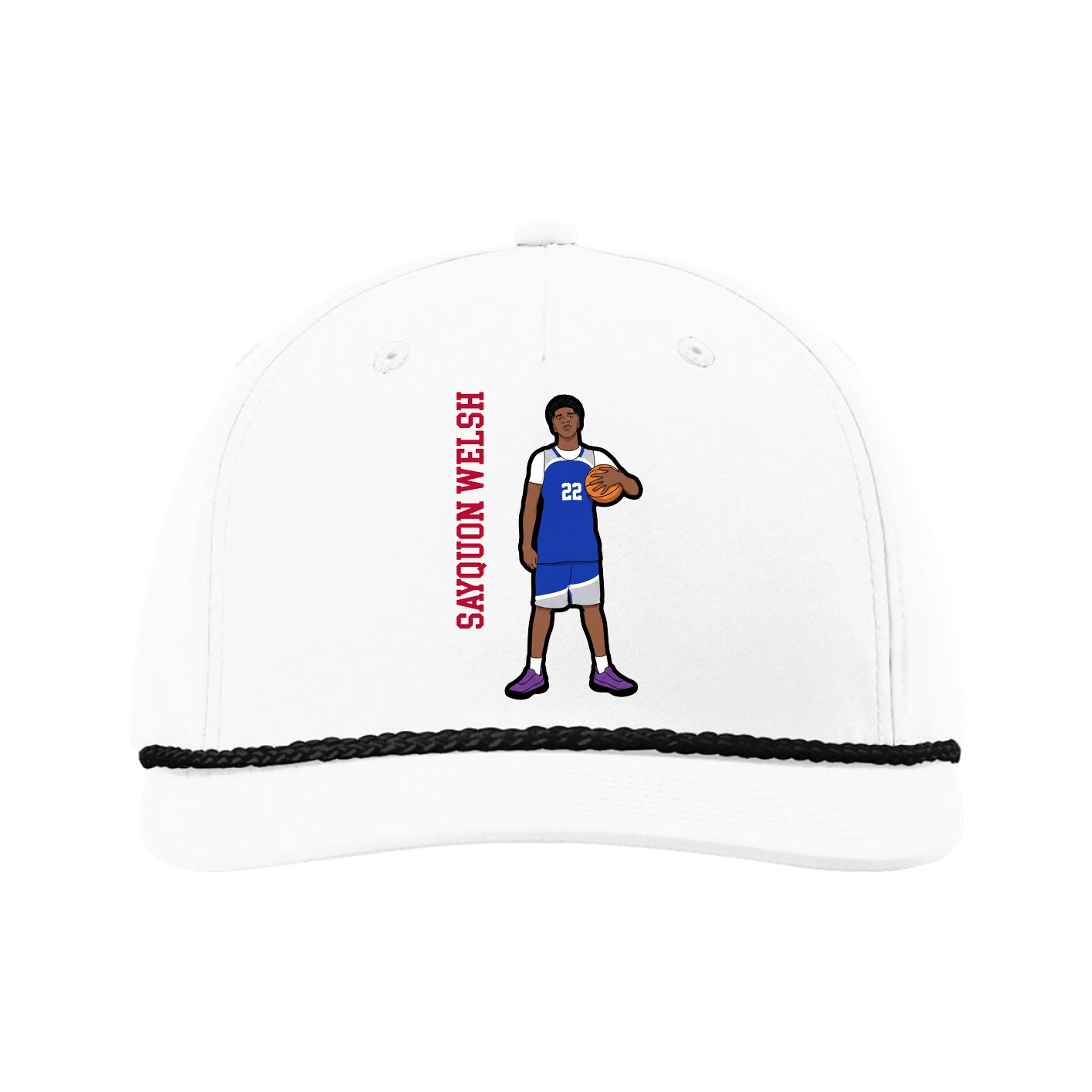 Five-Panel Classic Rope Cap — Name Vertical in White
