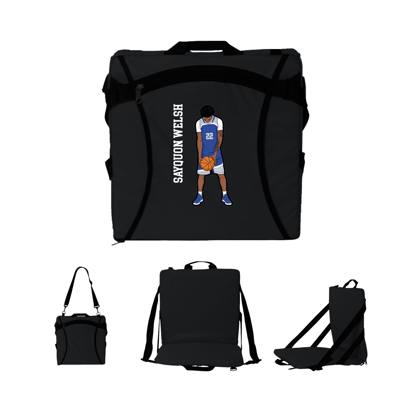 Folding Stadium Seat — Name Vertical in Black