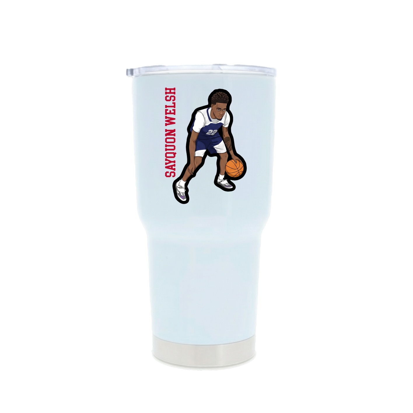 30oz Stainless Steel Tumbler — Name Vertical in White