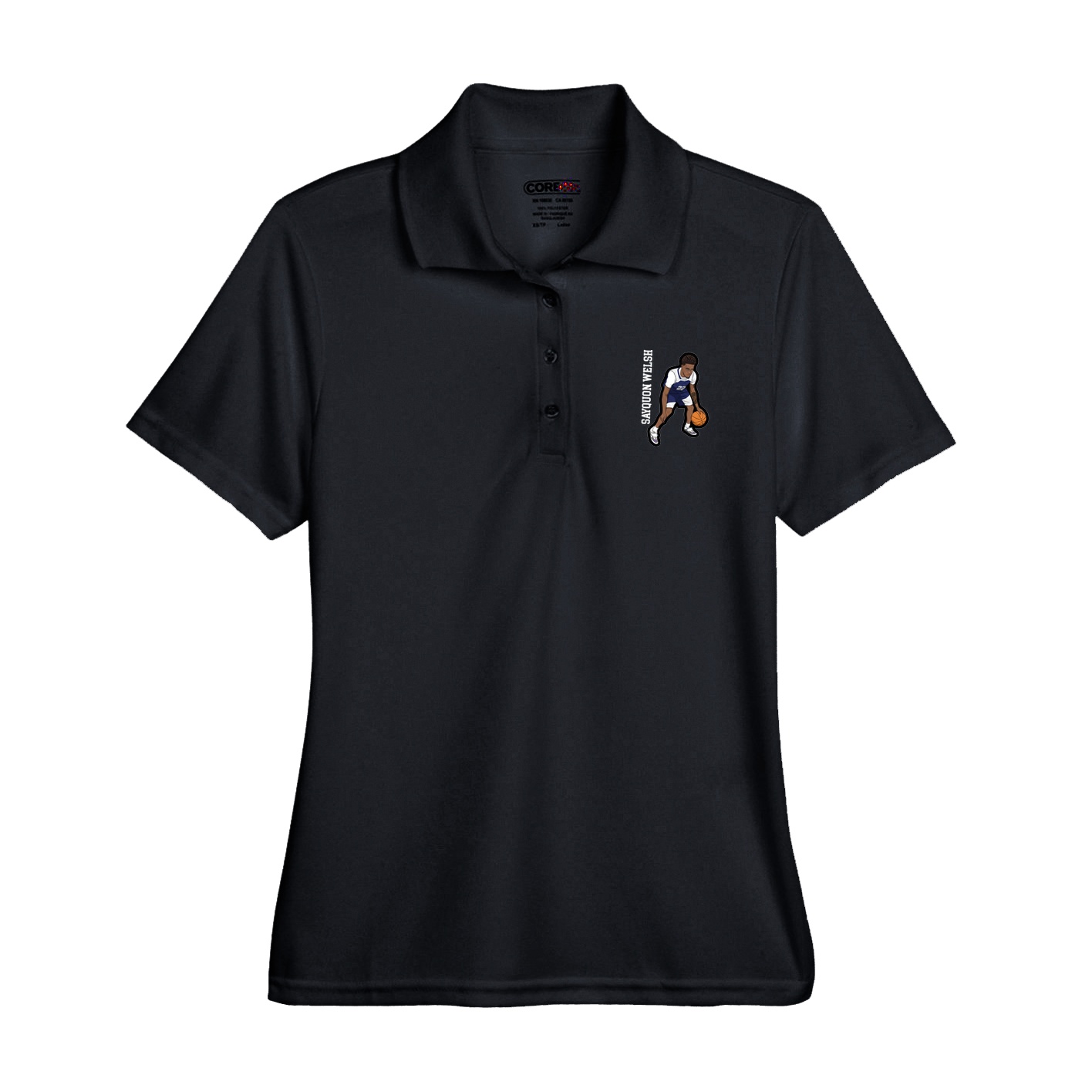 Womens Performance Polo — Name Vertical in Black