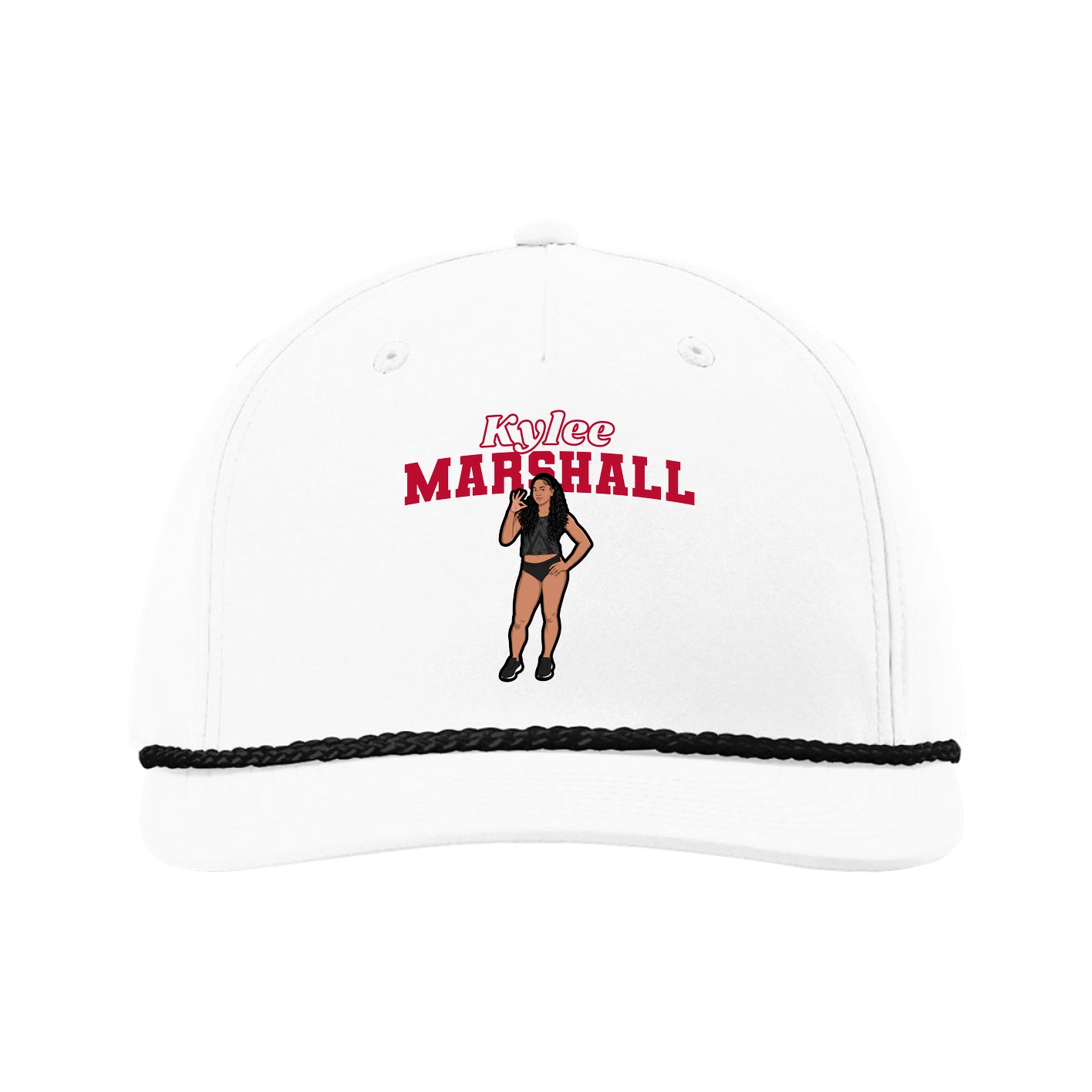 Five-Panel Classic Rope Cap — Name Arch in White