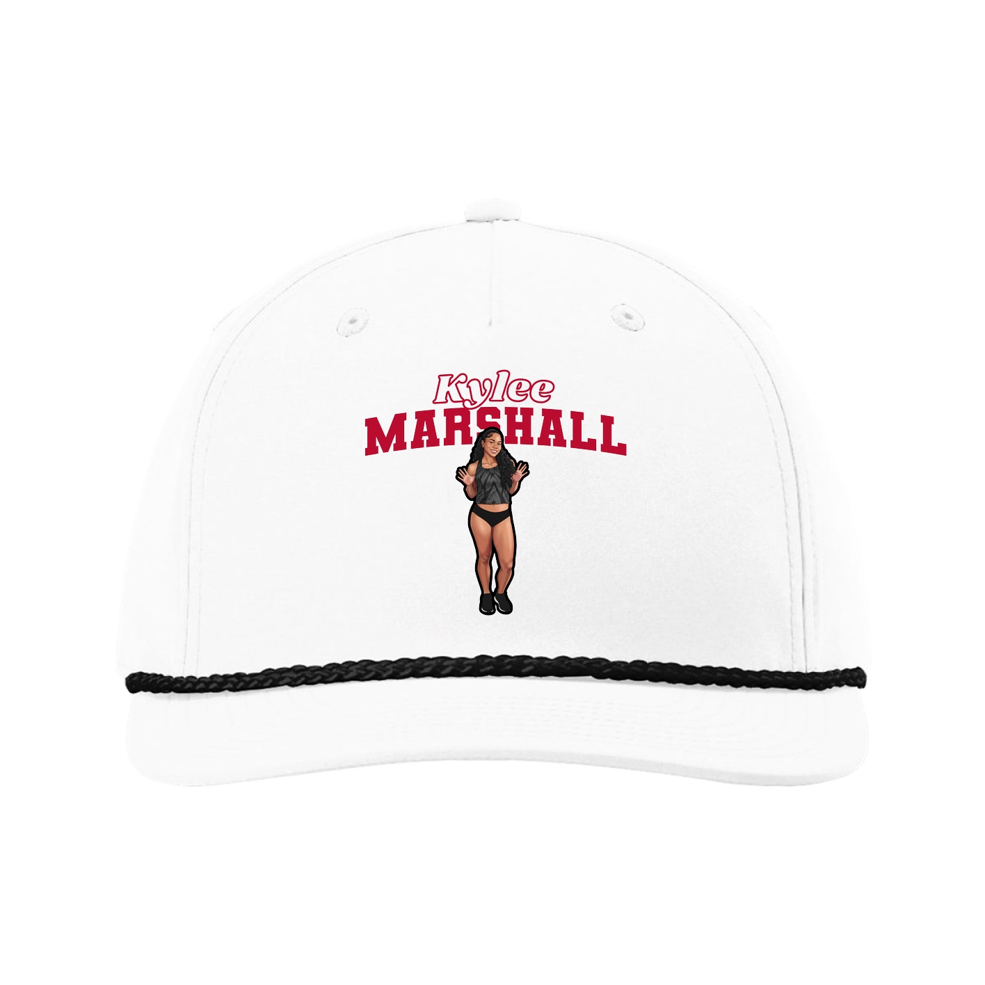 Five-Panel Classic Rope Cap — Name Arch in White