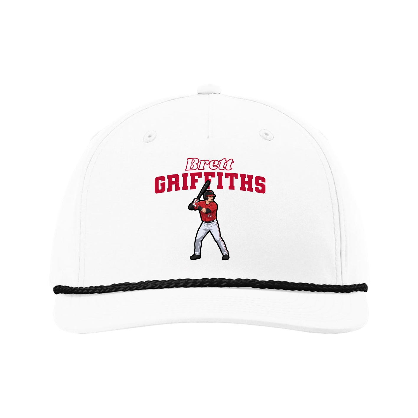 Five-Panel Classic Rope Cap — Name Arch in White