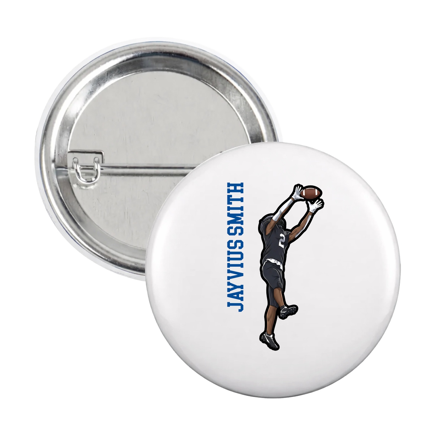 Game Day Button — Name Vertical in White