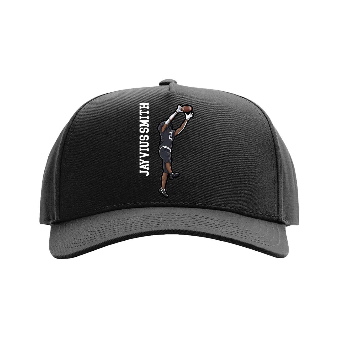 Full Fabric Five-Panel Champ Cap — Name Vertical in Black