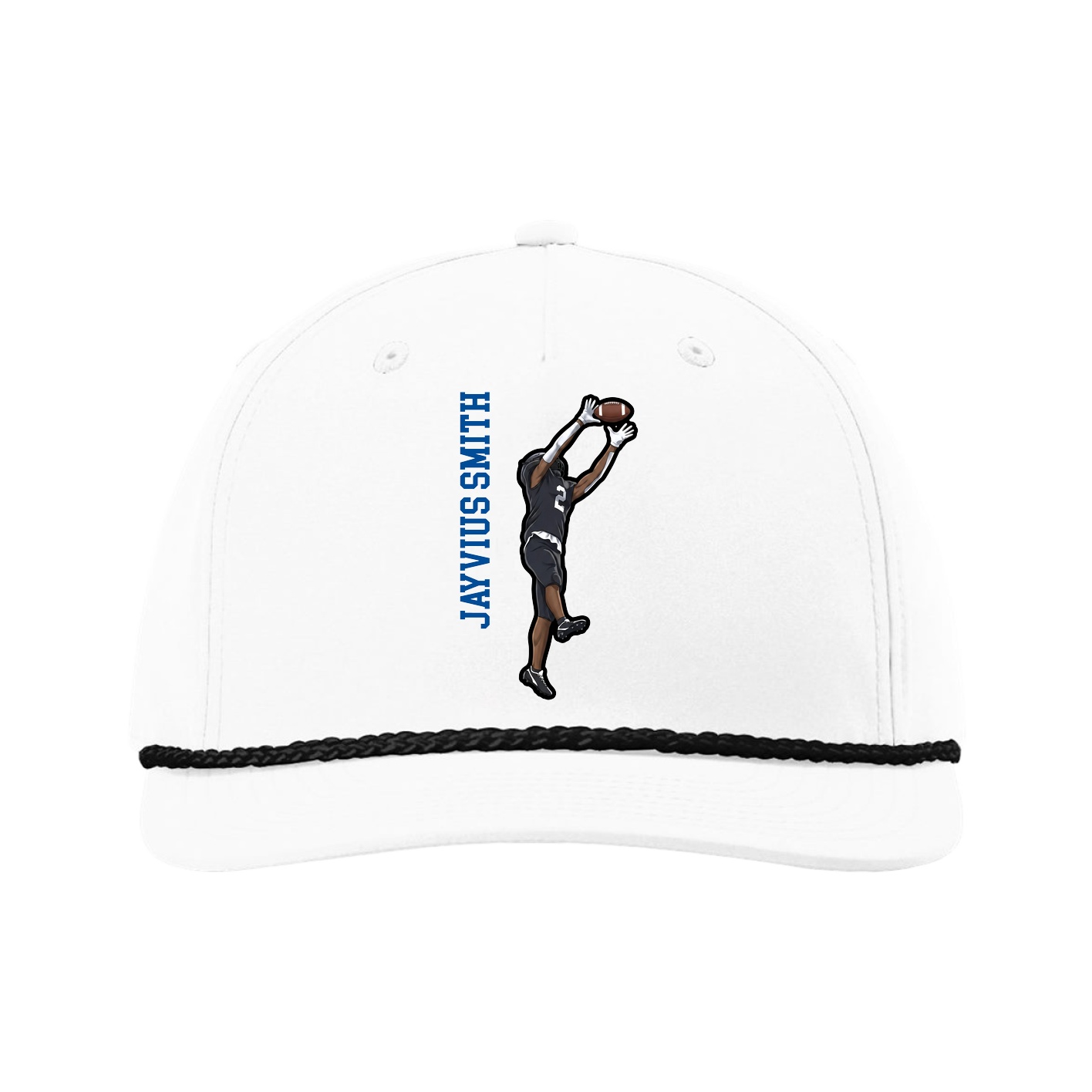 Five-Panel Classic Rope Cap — Name Vertical in White