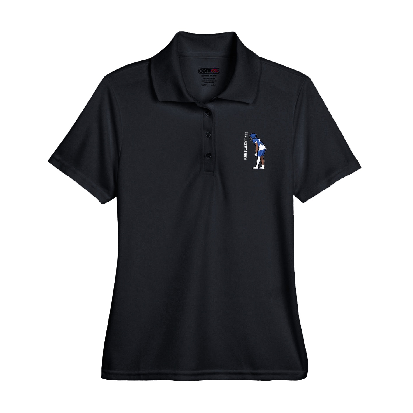 Womens Performance Polo — Name Vertical in Black