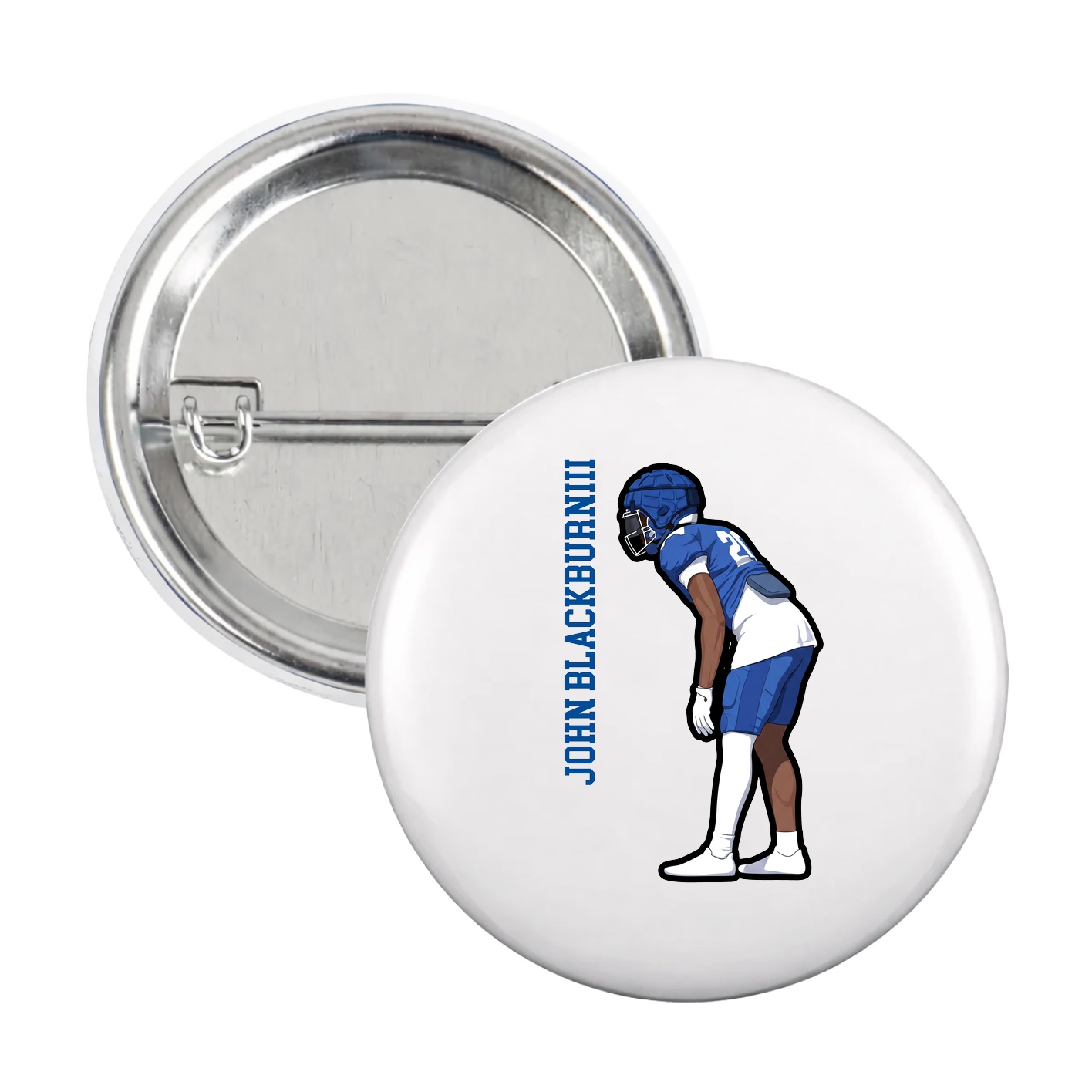 Game Day Button — Name Vertical in White