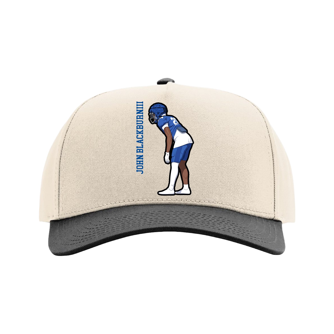 Full Fabric Five-Panel Champ Cap — Name Vertical in Cream/Black