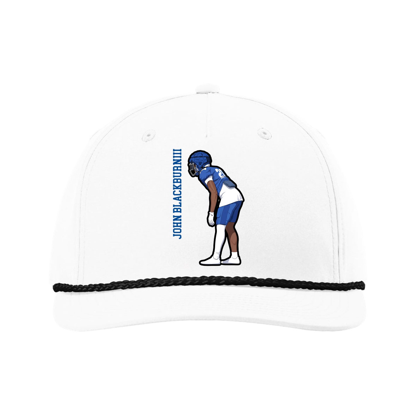 Five-Panel Classic Rope Cap — Name Vertical in White