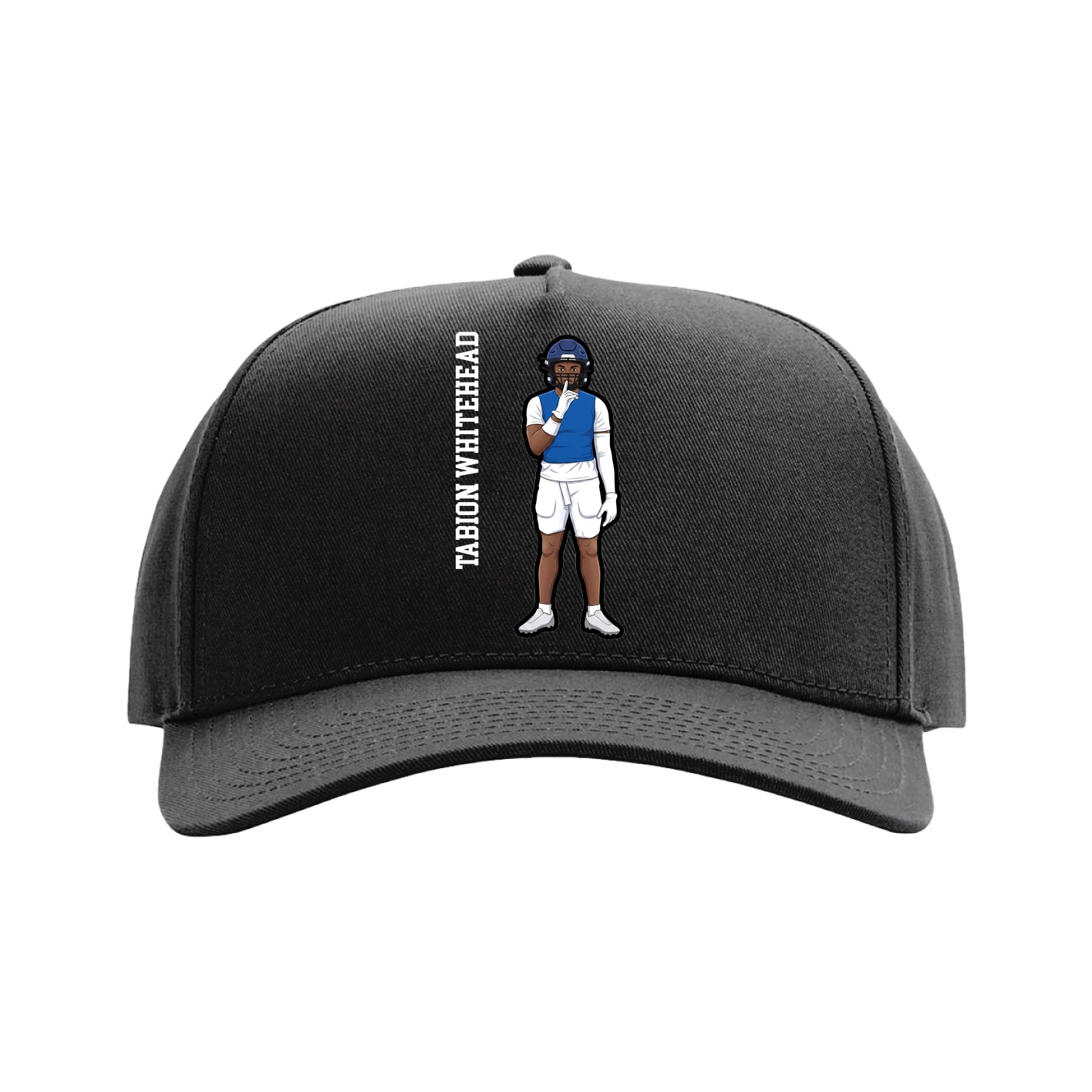 Full Fabric Five-Panel Champ Cap — Name Vertical in Black